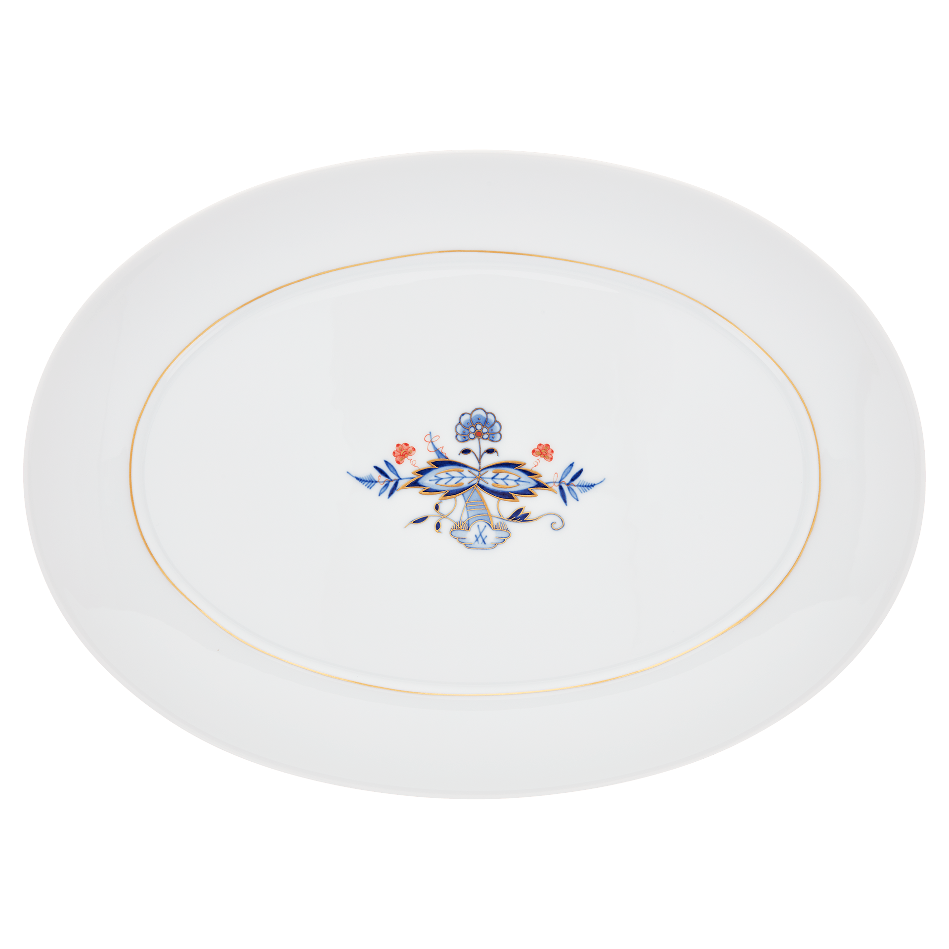 Platte, oval, Noble Blue, Doppelblatt, L 36 cm | Meissen No.41 802690 - 41308 - Meissen Weimar