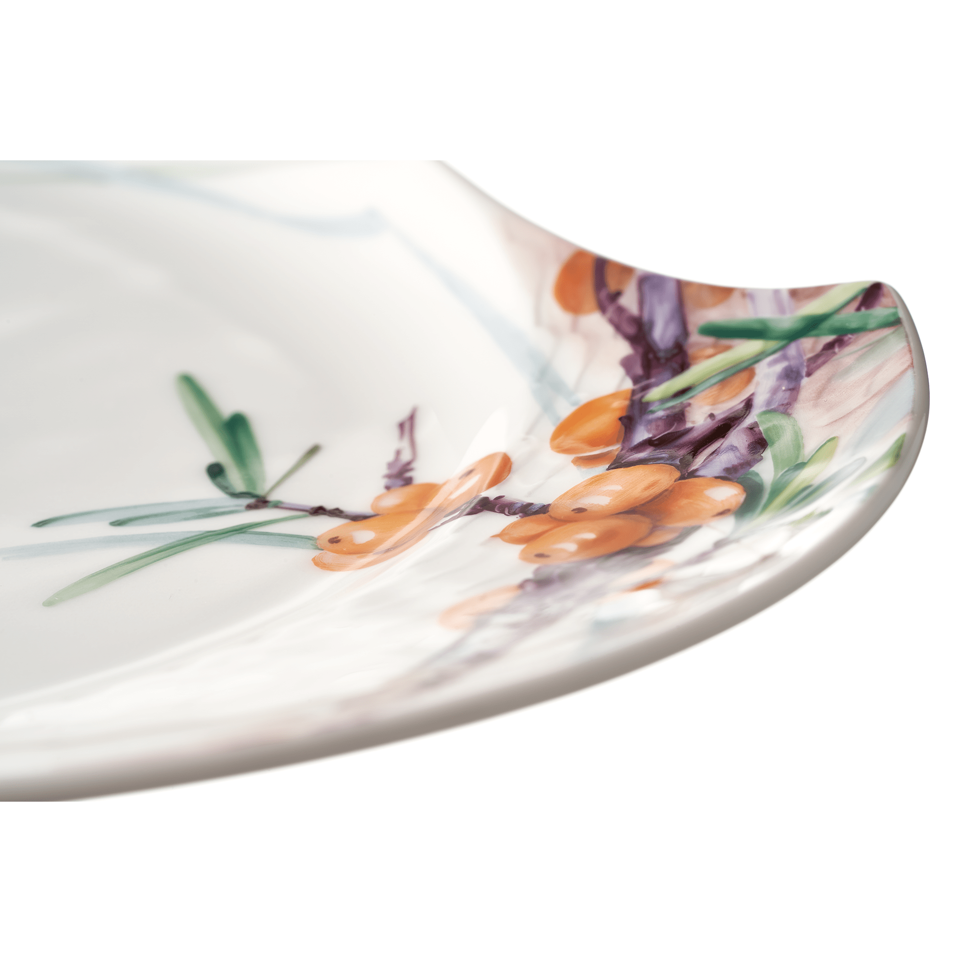 Platte, oval, Waldflora mit Insekten, bunt, weißer Rand, L 25,5 cm | Meissen Wellenspiel Relief 614501 - 29291 - Meissen Weimar