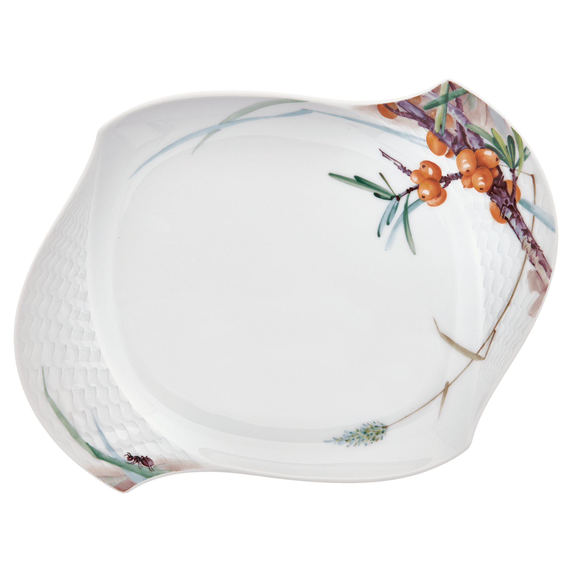 Platte, oval, Waldflora mit Insekten, bunt, weißer Rand, L 25,5 cm | Meissen Wellenspiel Relief 614501 - 29291 - Meissen Weimar