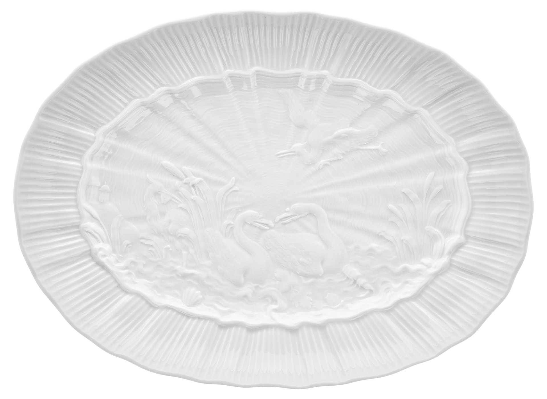Platte, oval, Weiß, L 30 cm | Meissen Schwanendessin 000001 - 05307 - Meissen Weimar