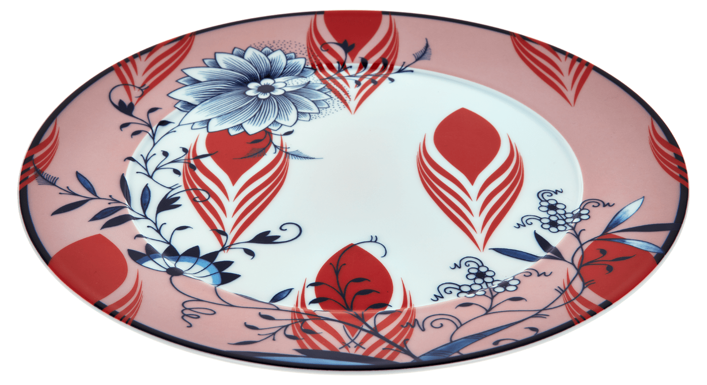 Platzteller, "Bloomy Feathers", Form "No 41", Ø 33 cm | Meissen No.41 Collage 79a540 - 41478 - Meissen Weimar