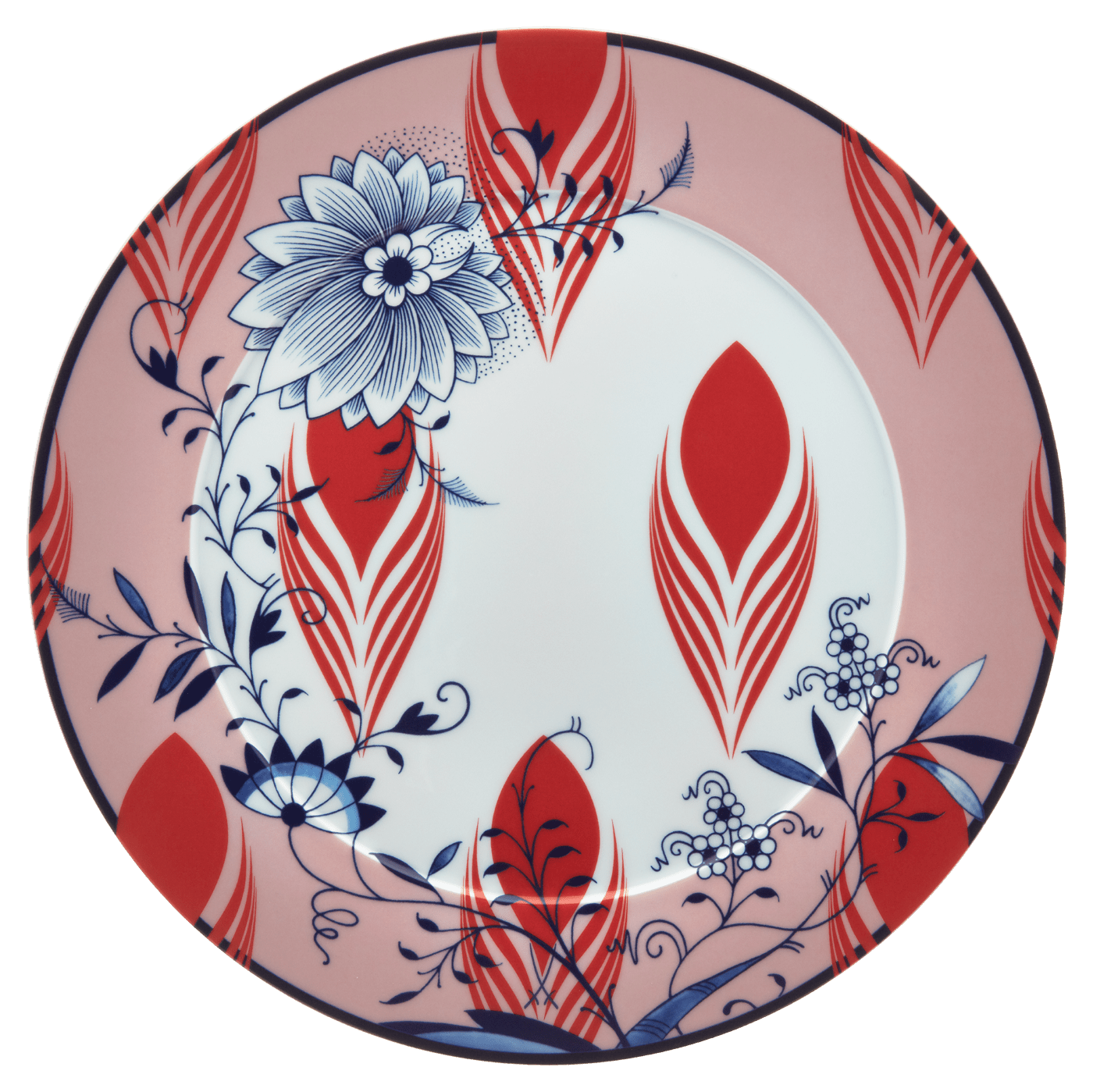 Platzteller, "Bloomy Feathers", Form "No 41", Ø 33 cm | Meissen No.41 Collage 79a540 - 41478 - Meissen Weimar
