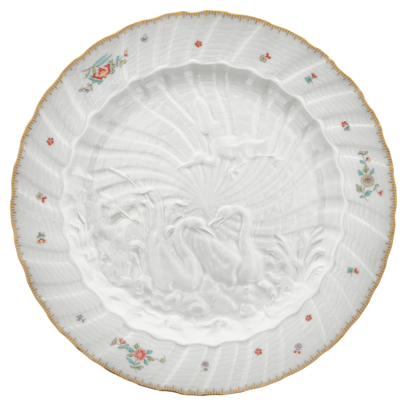 Platzteller, Indische Blumenzweige, gestreute Blümchen, Goldkante, Goldrand, Ø 32 cm | Meissen Schwanendessin 397152 - 05478 - Meissen Weimar