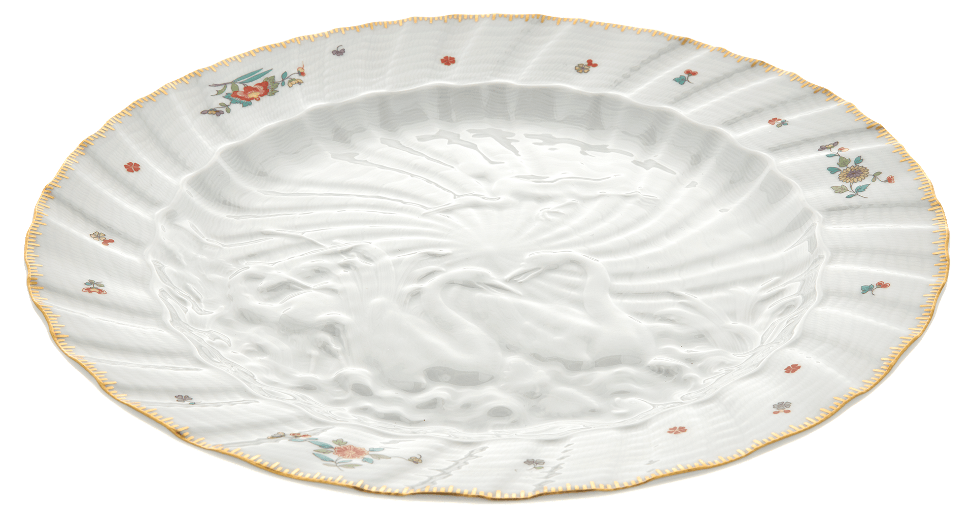 Platzteller, Indische Blumenzweige, gestreute Blümchen, Goldkante, Goldrand, Ø 32 cm | Meissen Schwanendessin 397152 - 05478 - Meissen Weimar