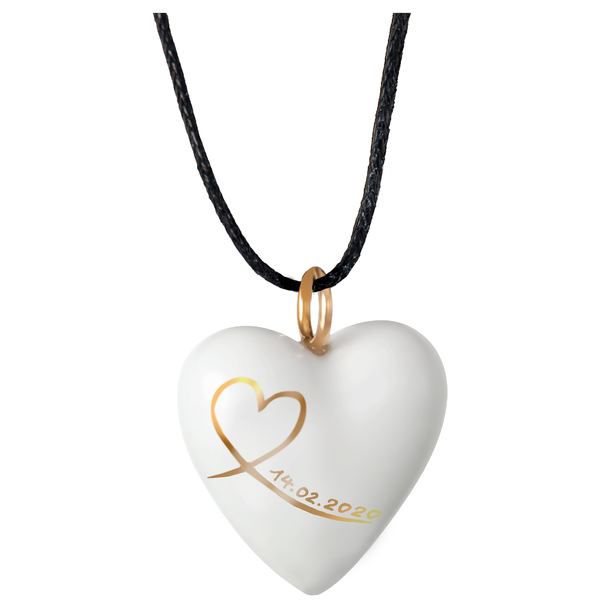 Porzellananhänger Herz mit Datum in Gold, H 2,4 cm | Meissen Porzellananhänger 71a140-71m02 - Meissen Weimar