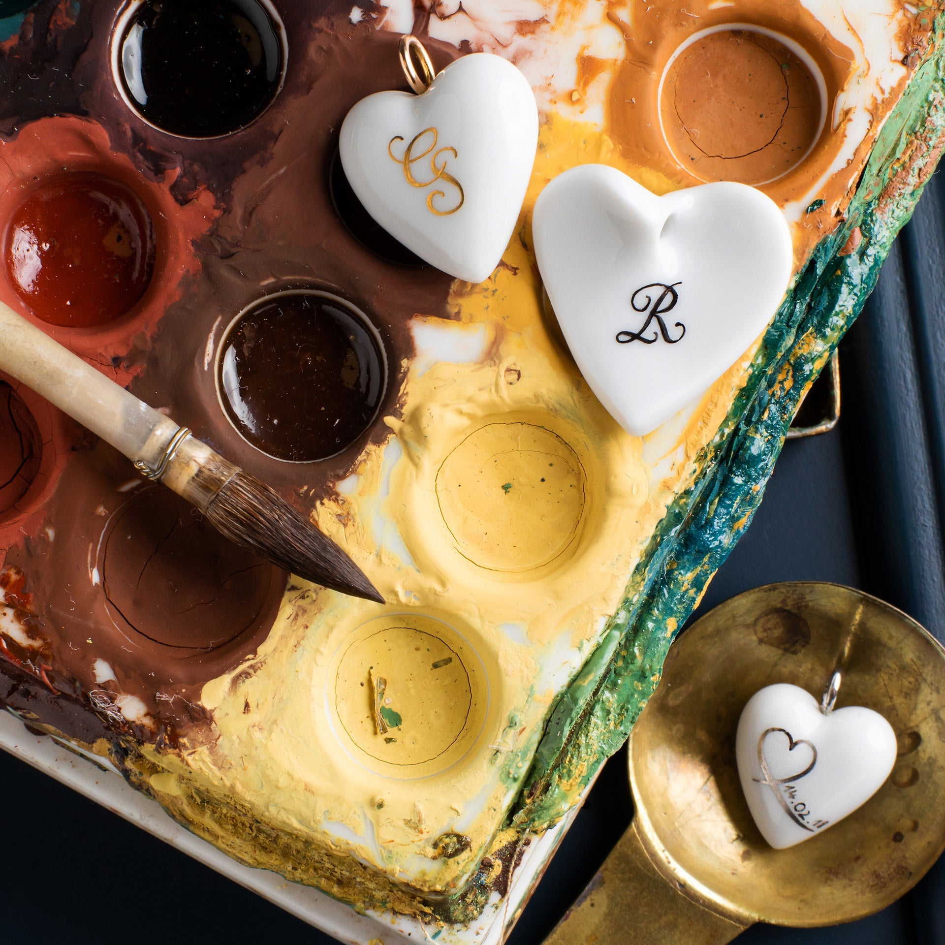 Porzellananhänger Herz mit Monogramm Kobaltblau, H 2.2 cm | Meissen Porzellananhänger 97b301-71m03 - Meissen Weimar