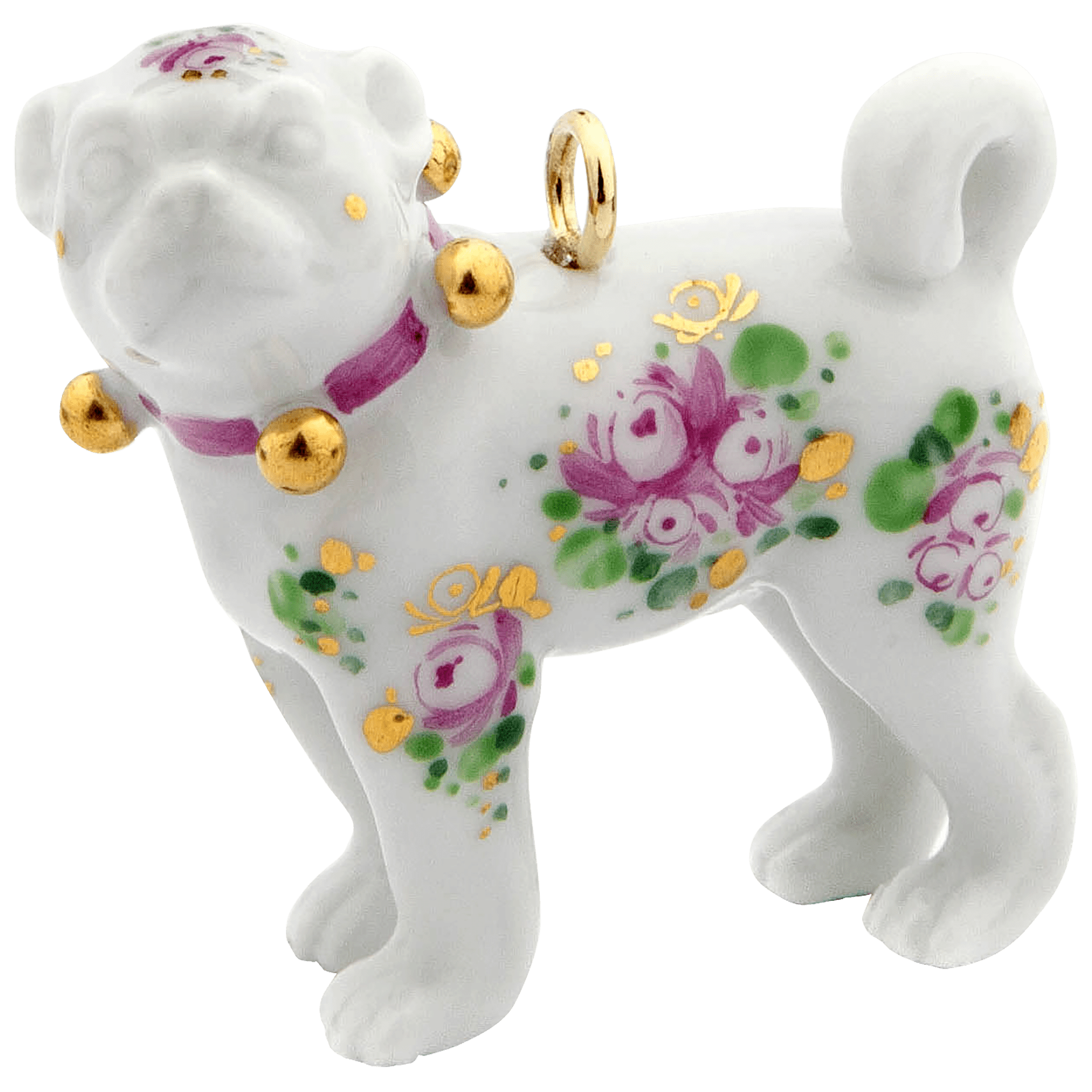Porzellananhänger Mops Gestreute Röschen, H 3,4 cm | Meissen Porzellananhänger 90a284 - 78m21 - Meissen Weimar