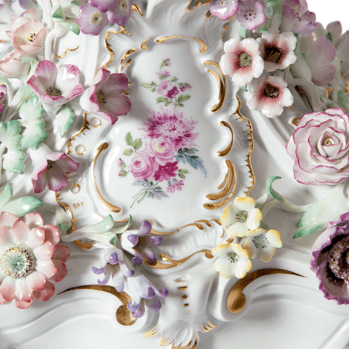 Porzellantisch Blumen in Purpur und Grün, H 85 cm | Meissen Limitierte Meisterwerke 90a884 - 81m08 - Meissen Weimar