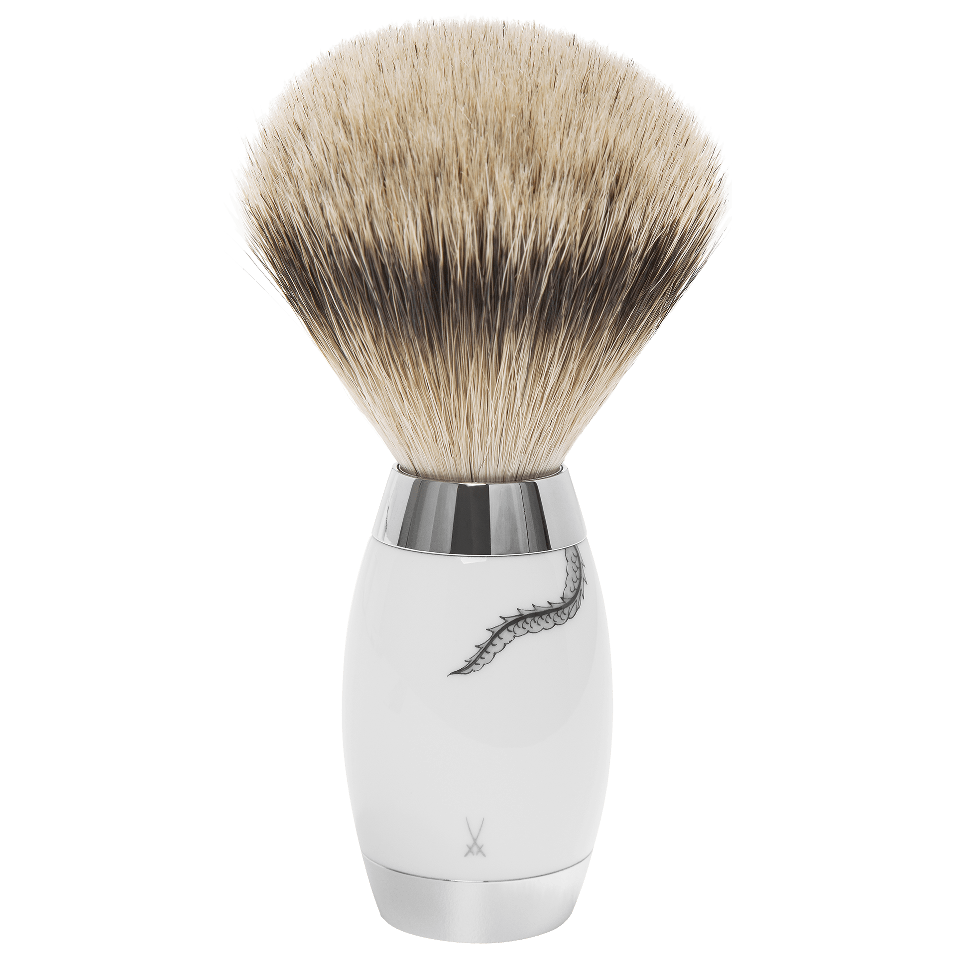 Rasierpinsel mit Silberspitz Dachszupf, Porzellangriff, Ming Drache, Monogramm, H 12,8 cm | Mühle Edition Meissen MP00021 - Meissen Weimar