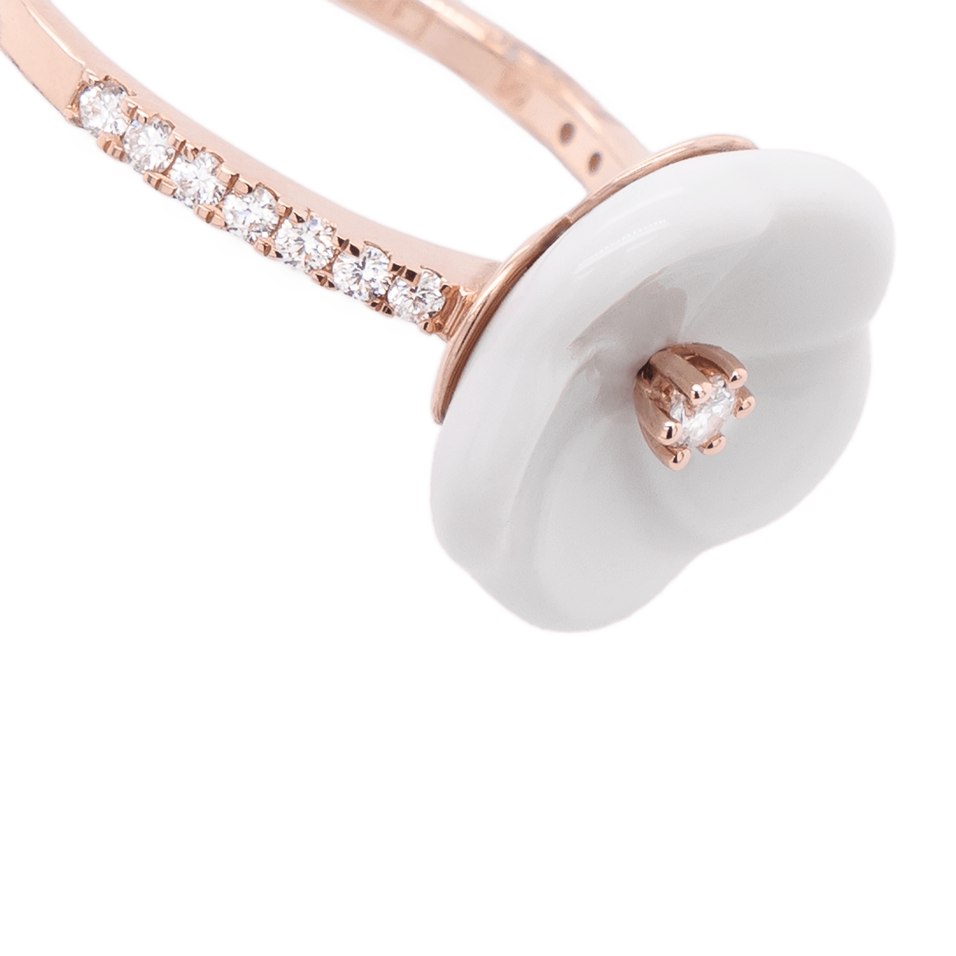 Ring, 750 Roségold, 1 Porzellanblüte M, 15 Brillanten zus. 0,22 ct, VS, fw, Vollschliff Gut | Meissen Royal Blossom Diamond MPJ10BL17800 - Meissen Weimar