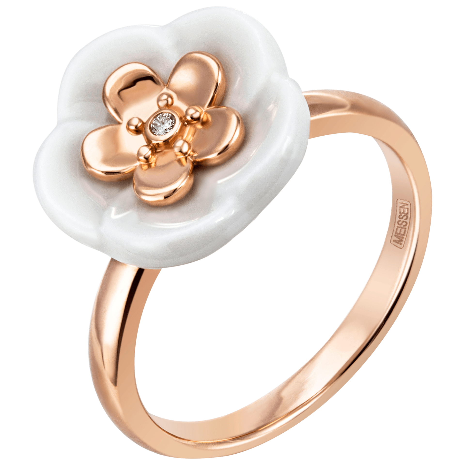 Ring Roségold mit Porzellanblüte 750 Roségold Diamant 0,01 ct | Meissen No.41 Royal Blossom mpj10bl15700 - Meissen Weimar