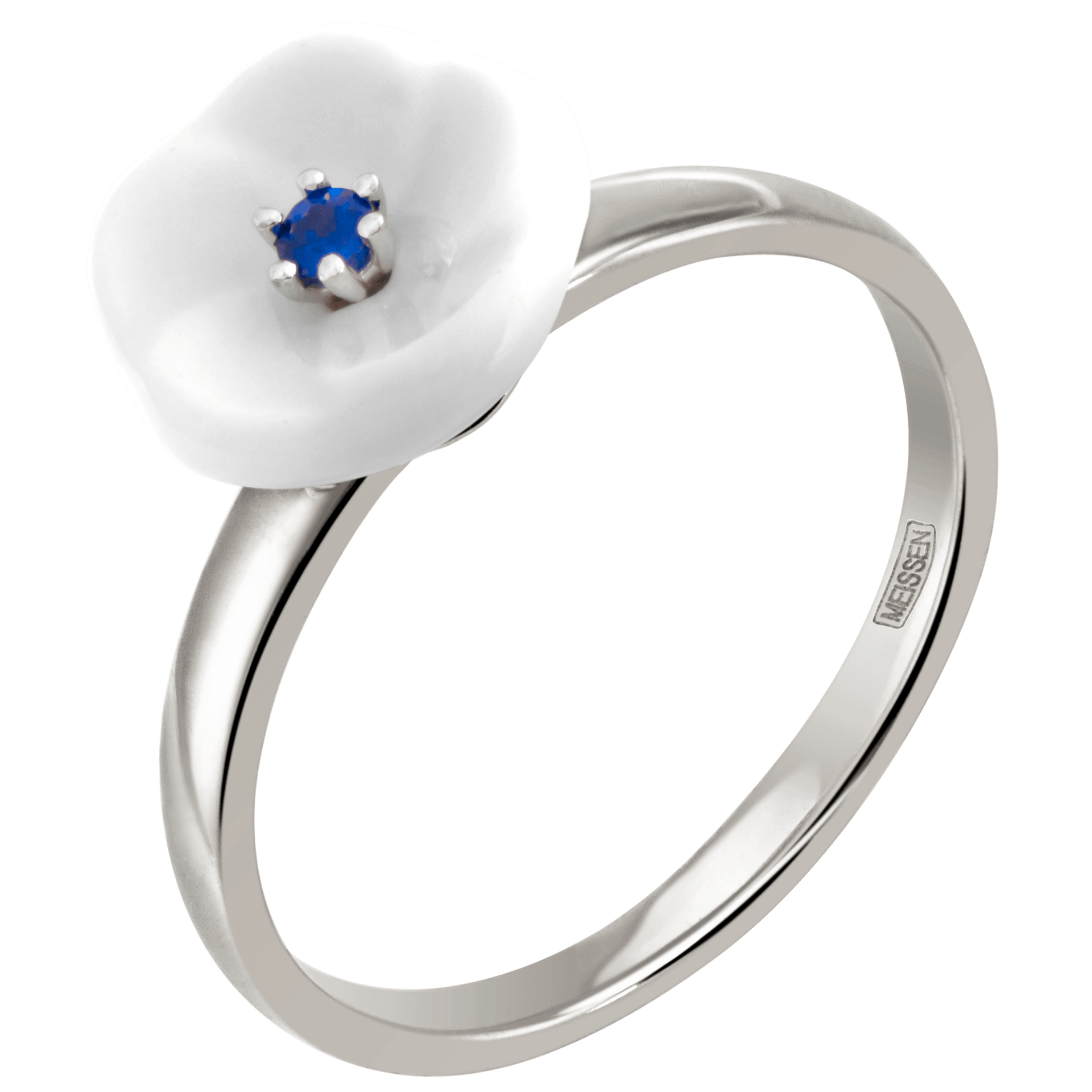 Ring Royal Blossom Basic Saphir, Weißgold 750 mit Porzellanblüte, 3 g | Meissen Royal Blossom Collection mpj10bl21700 - Meissen Weimar