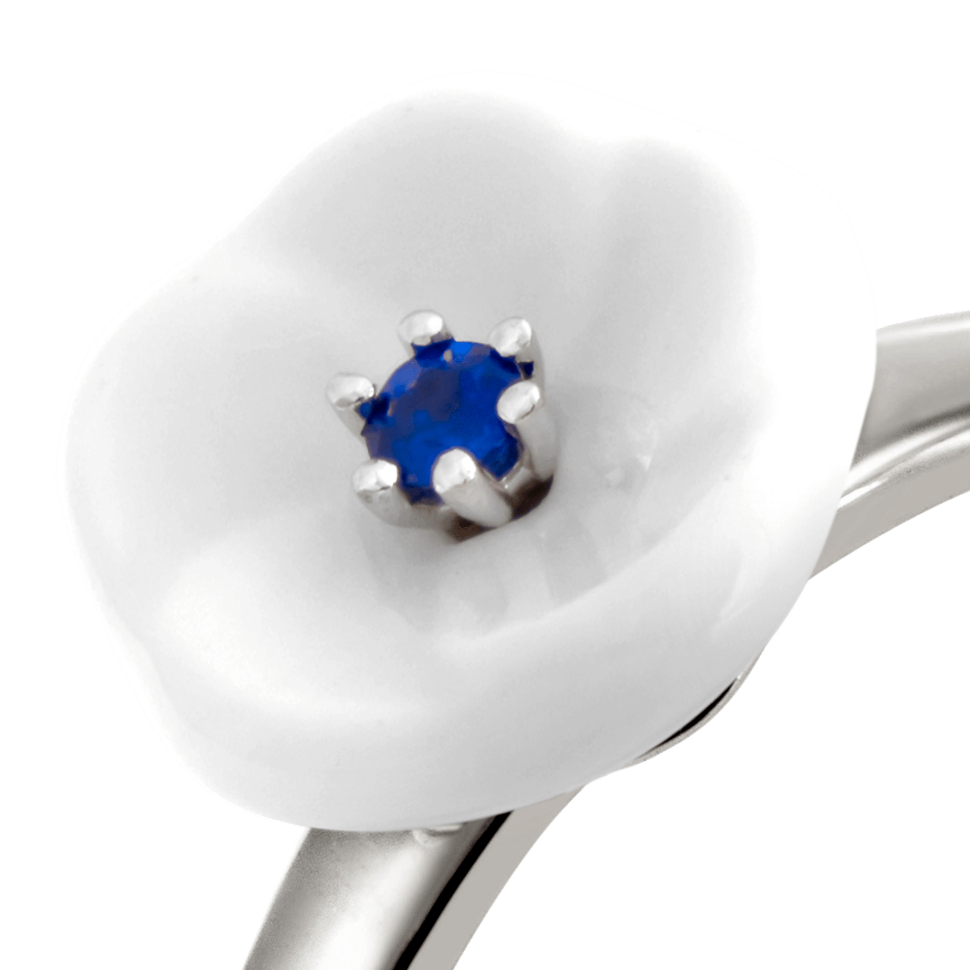 Ring Royal Blossom Basic Saphir, Weißgold 750 mit Porzellanblüte, 3 g | Meissen Royal Blossom Collection mpj10bl21700 - Meissen Weimar