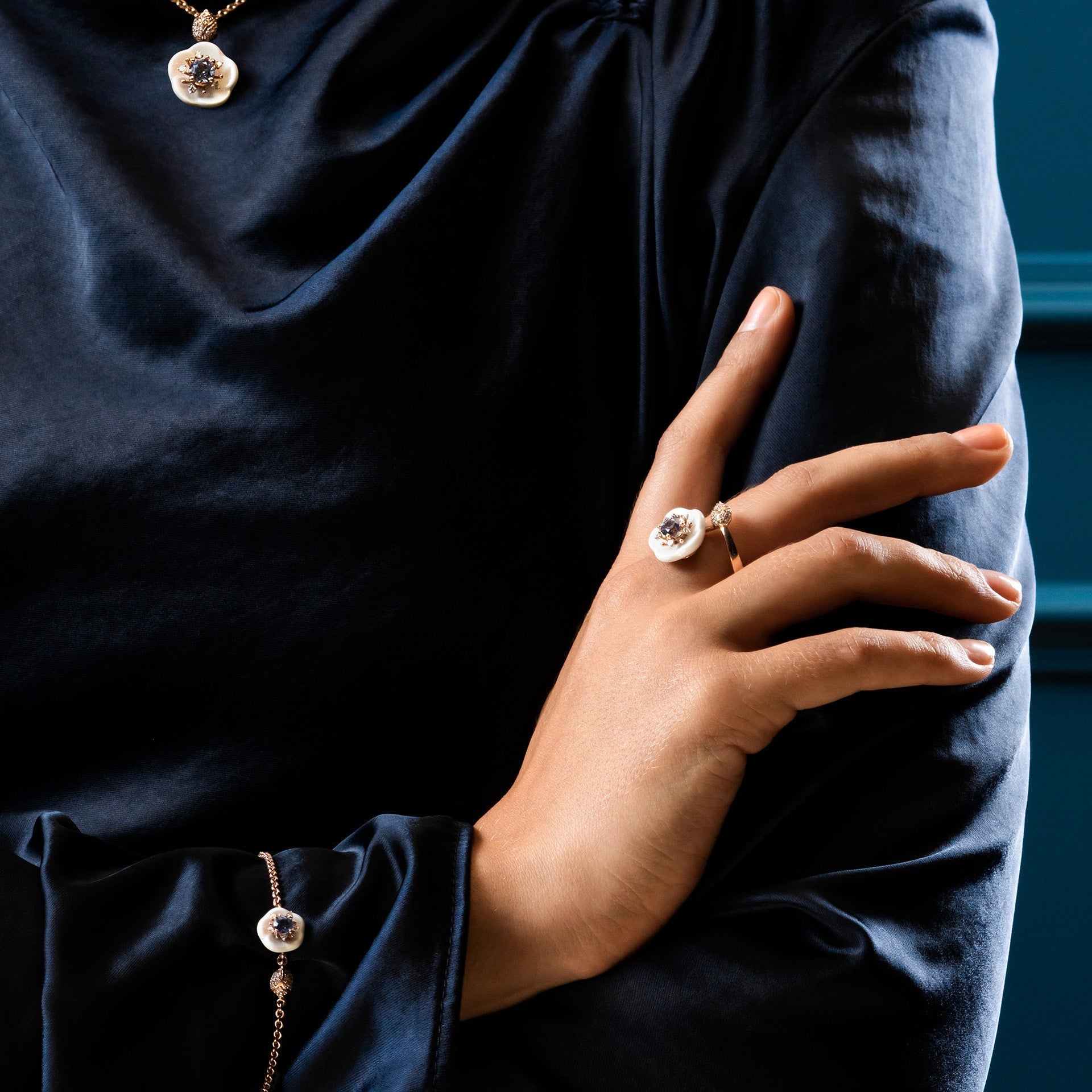 Ring Royal Blossom Gem Tansanit Blau, 50 mm, Roségold 750 | Meissen Royal Blossom Collection mpj10bl17600 - Meissen Weimar