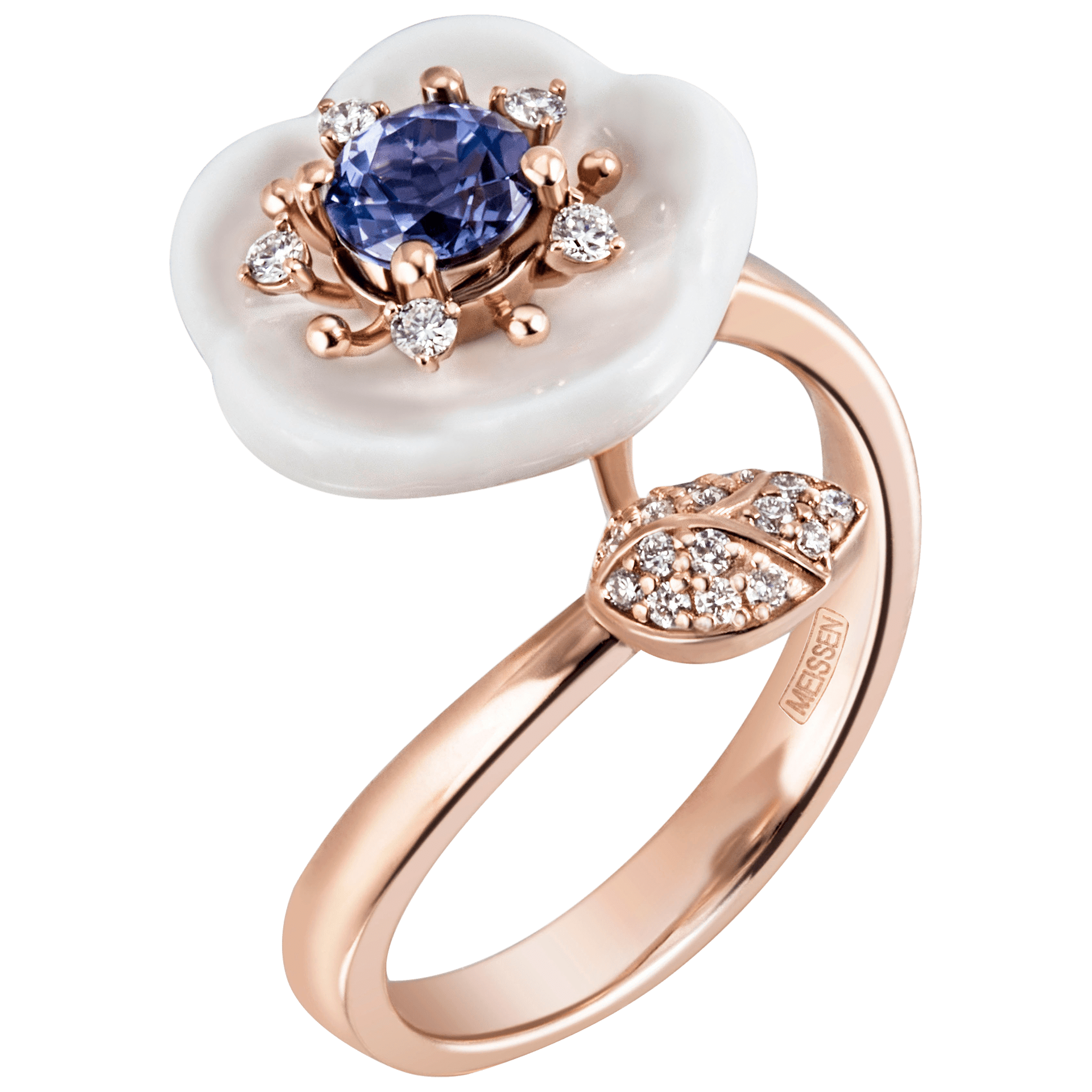Ring Royal Blossom Gem Tansanit Blau, 50 mm, Roségold 750 | Meissen Royal Blossom Collection mpj10bl17600 - Meissen Weimar