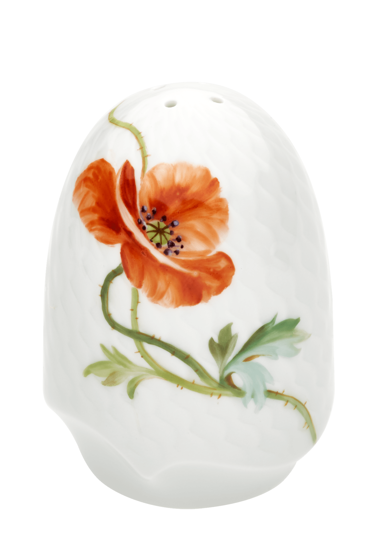 Salzstreuer, Blumenmalerei 'Wilder Mohn', rot, weißer Rand, H 7 cm | Meissen Wellenspiel Relief 615201 - 29M03 - Meissen Weimar