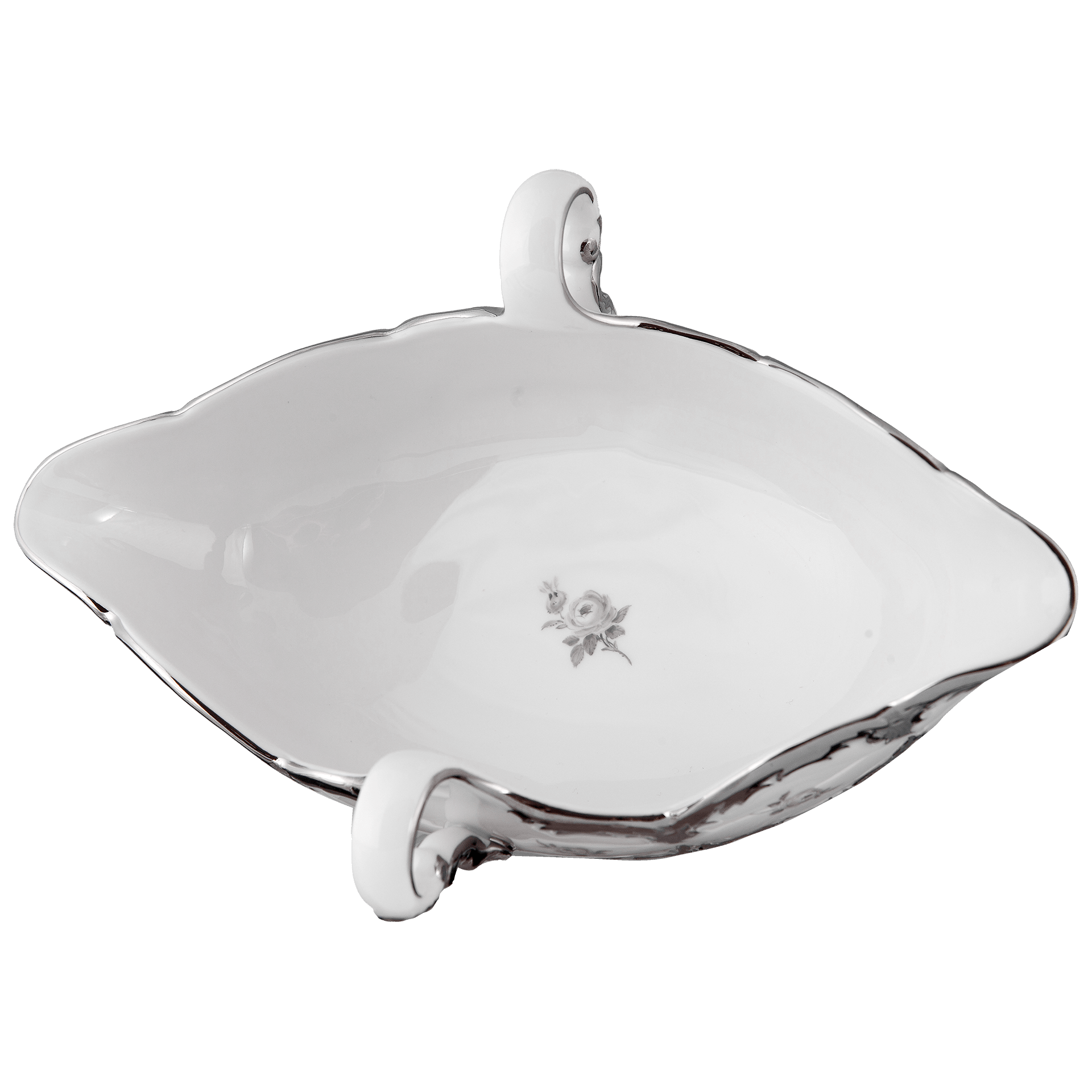 Sauciere, Gestreute Röschen, weiß - grau, königsblau, Glanzplatin, V 0,45 l | Meissen B - Form 018677 - 15228 - Meissen Weimar
