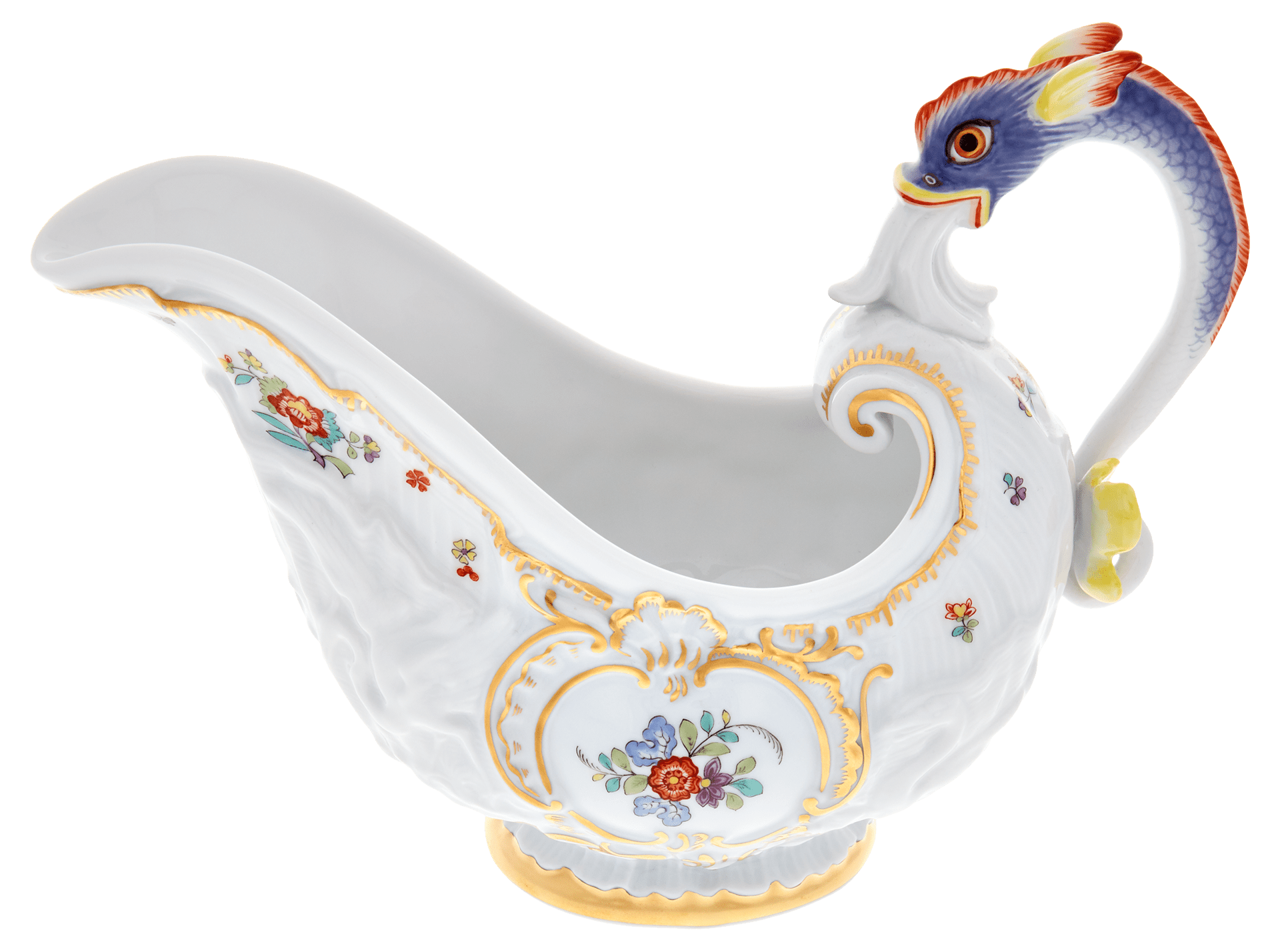 Sauciere, Indische Blumenzweige, gestreute Blümchen, Goldkante, Goldrand, V 0,25 l | Meissen Schwanendessin 397152 - 05228 - Meissen Weimar
