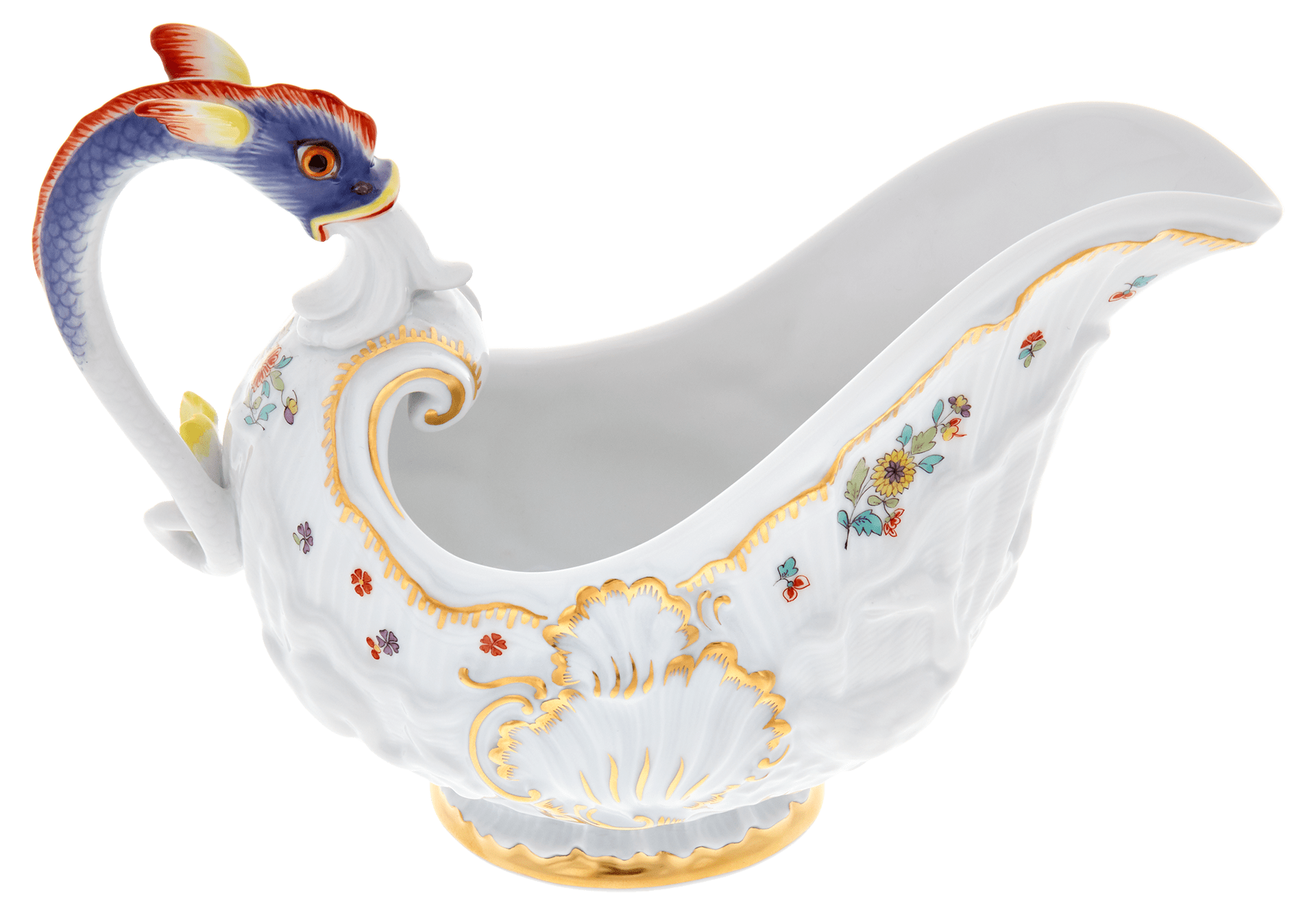 Sauciere, Indische Blumenzweige, gestreute Blümchen, Goldkante, Goldrand, V 0,25 l | Meissen Schwanendessin 397152 - 05228 - Meissen Weimar