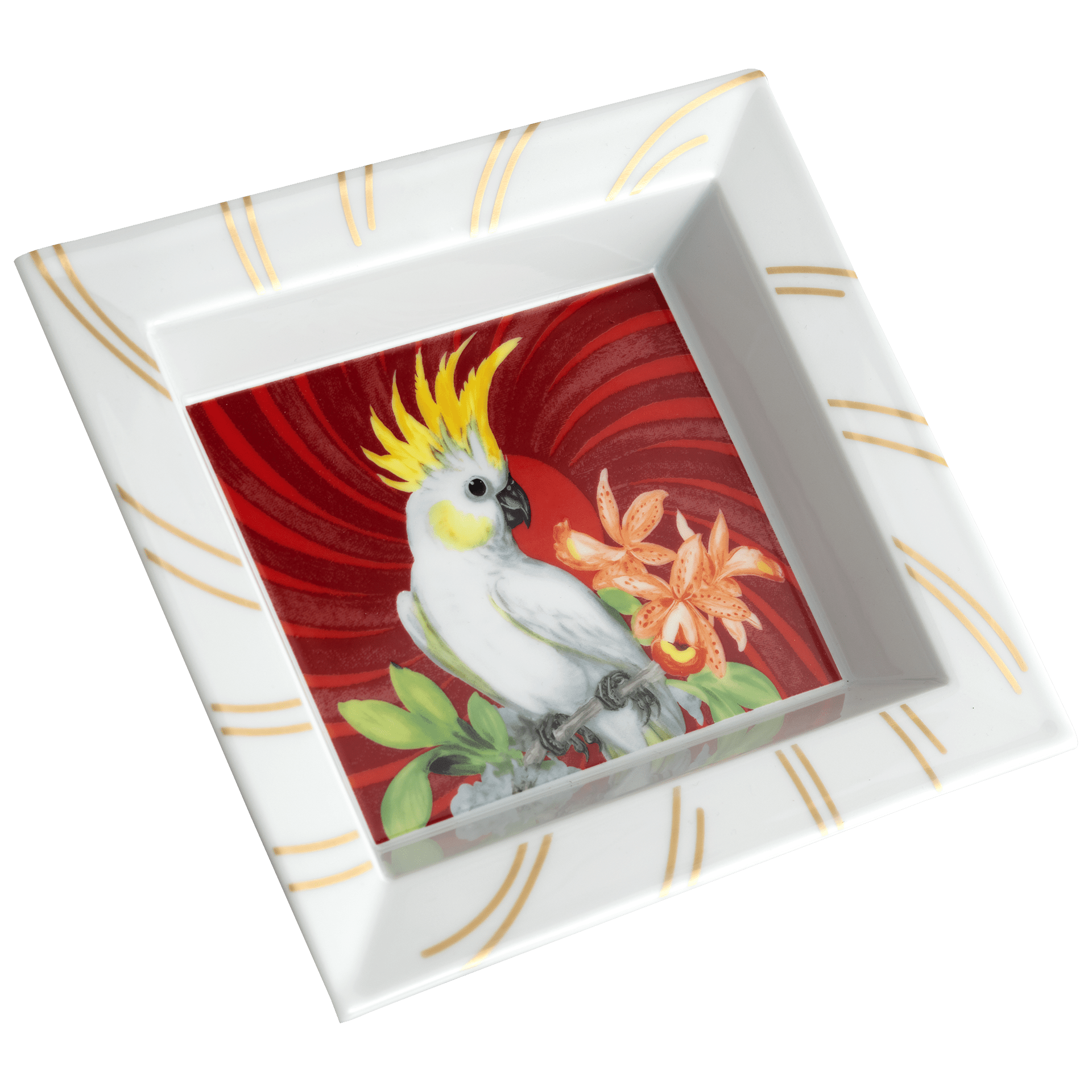 Schale eckig, groß, "Pink Cockatoo", 21 x 18,5 cm | The Meissen Vide - Poche - Collection 79A459 - 53274 - Meissen Weimar