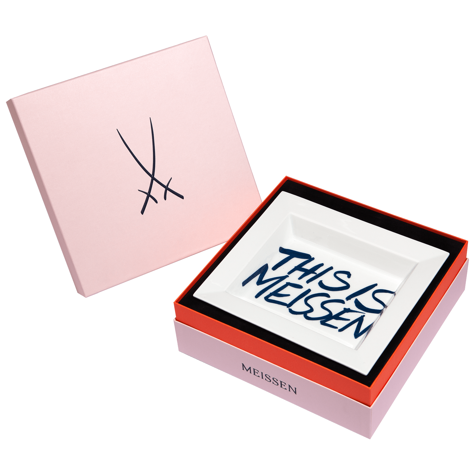 Schale eckig, groß, "This ist Meissen" in blau, 21x18,5 cm | The Meissen Vide - Poche - Collection 79A407 - 53274 - Meissen Weimar