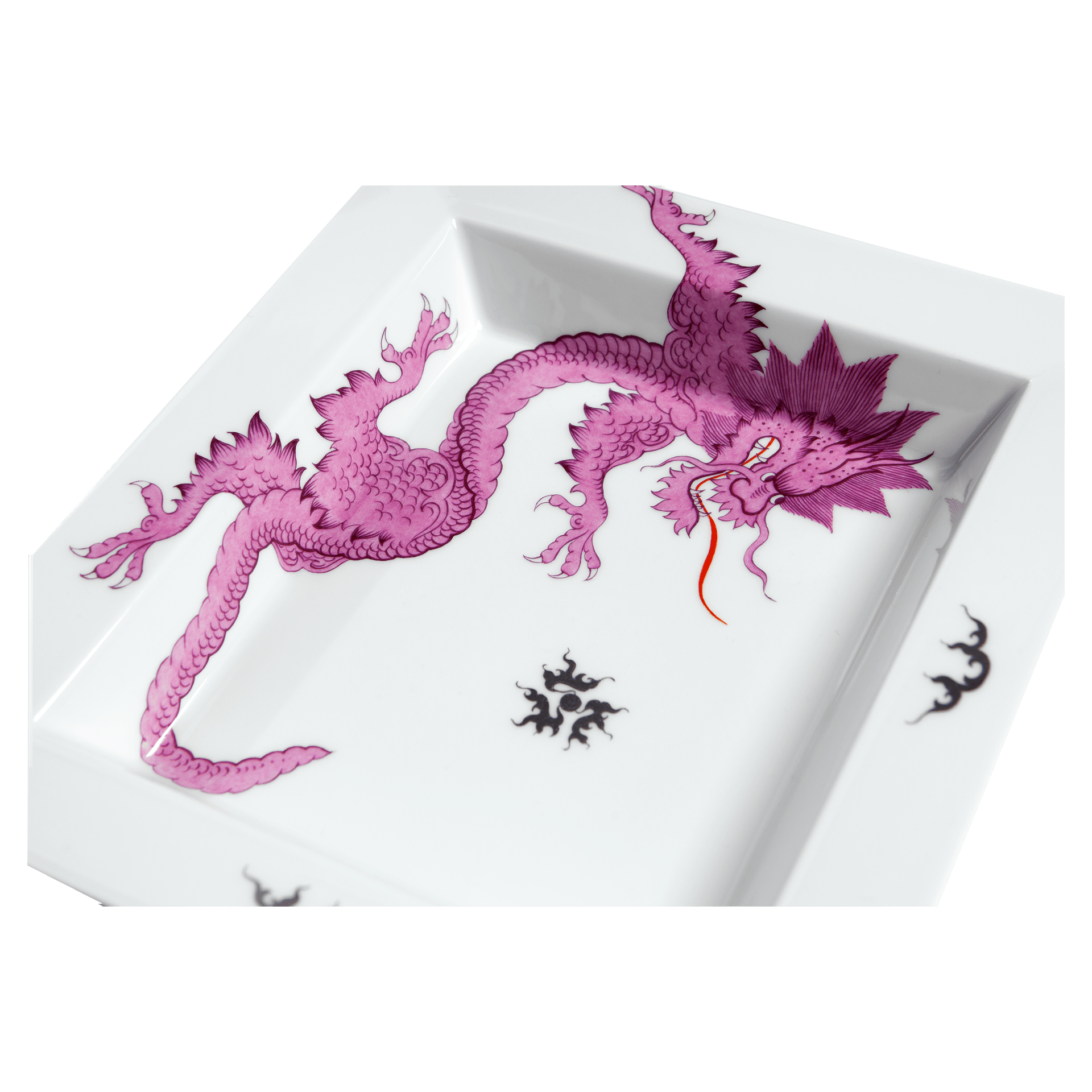 Schale eckig, groß,Malerei Mingdrache, purpur 21x18,5 cm | The Meissen Vide - Poche - Collection 33A221 - 53274 - Meissen Weimar