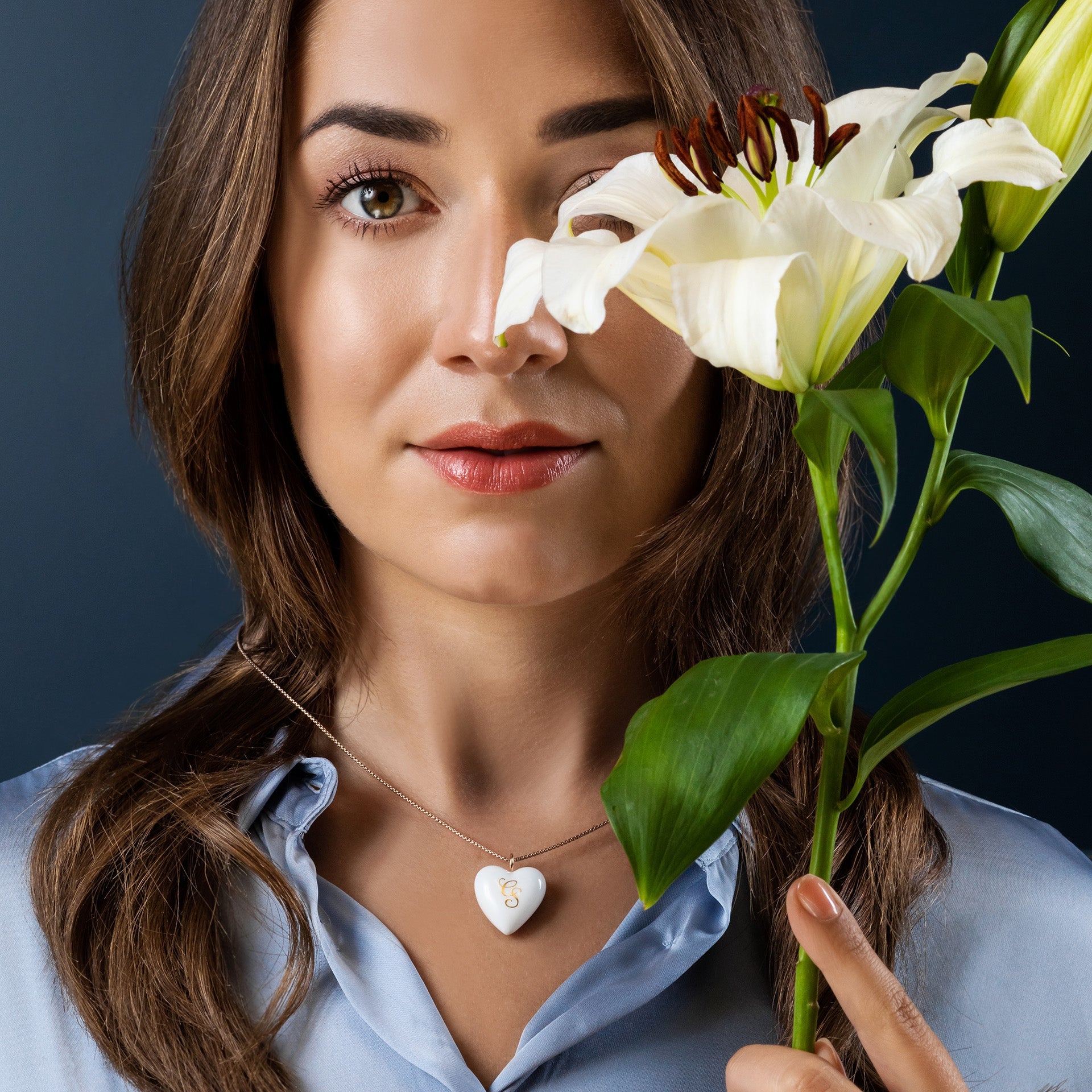 Schmuck - Anhänger Herz Kobaltblau, L, personalisiert, 2,4 cm | Meissen Porzellananhänger 97b301-71m01 - Meissen Weimar