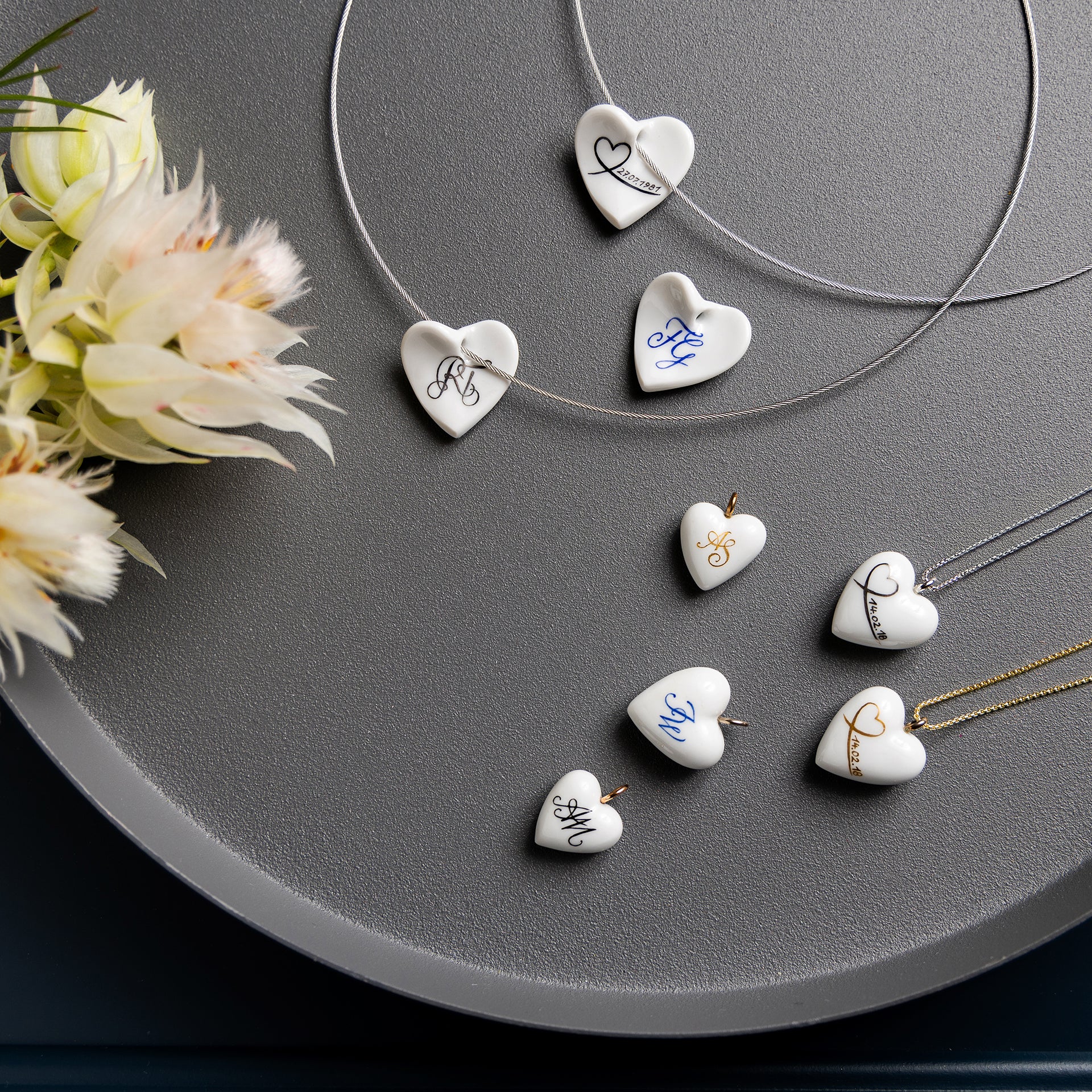 Schmuck - Anhänger Herz Kobaltblau, L, personalisiert, 2,4 cm | Meissen Porzellananhänger 97b301-71m01 - Meissen Weimar