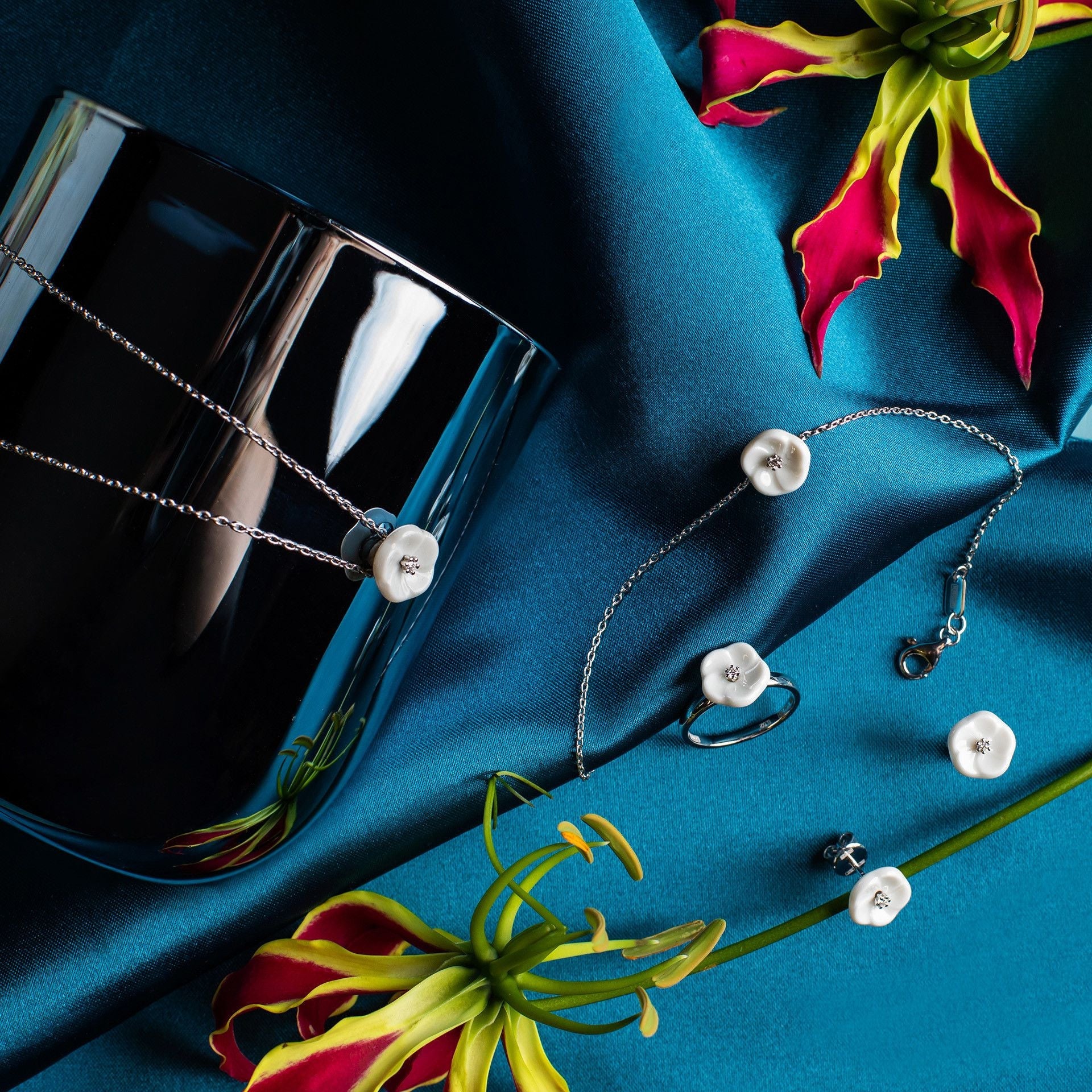 Schmuck - Set Weißgold 750 mit Diamanten, Basic Größe | Meissen Royal Blossom Collection mpj80bl216c4 - Meissen Weimar