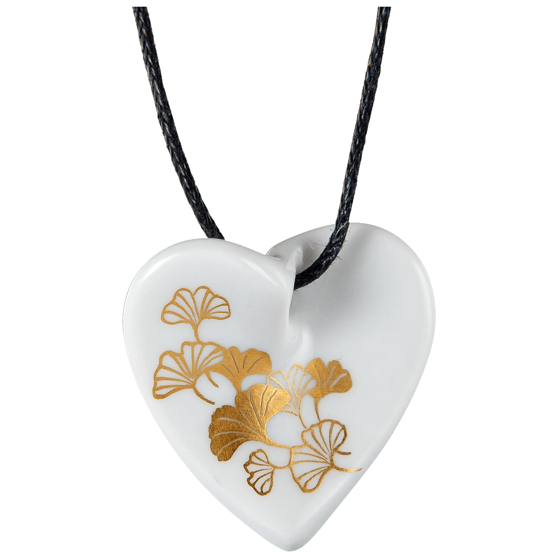 Schmuckanhänger Herz in Schwung, Ginkgo Blätter,gold, 2,5 x 2,5 cm | Meissen Geschenkidee 71A178 - 71000 - Meissen Weimar
