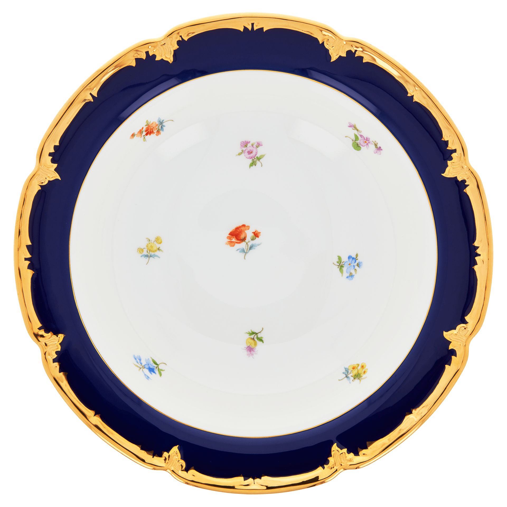 Schüssel, groß, gestreute Blümchen, königsblau glasiert, Goldbronze, ø 27 cm | Meissen B - Form 011079 - 15442 - Meissen Weimar