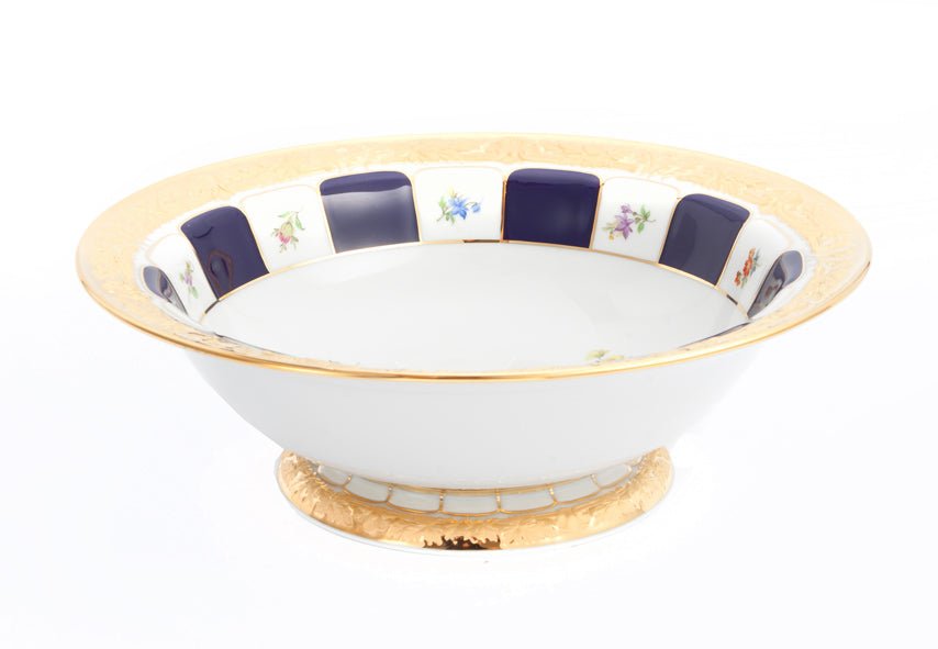 Schüssel, groß, gestreute Blümchen, königsblau glasiert, Goldbronze, Ø 27,5 cm | Meissen X - Form 011079 - 17442 - Meissen Weimar