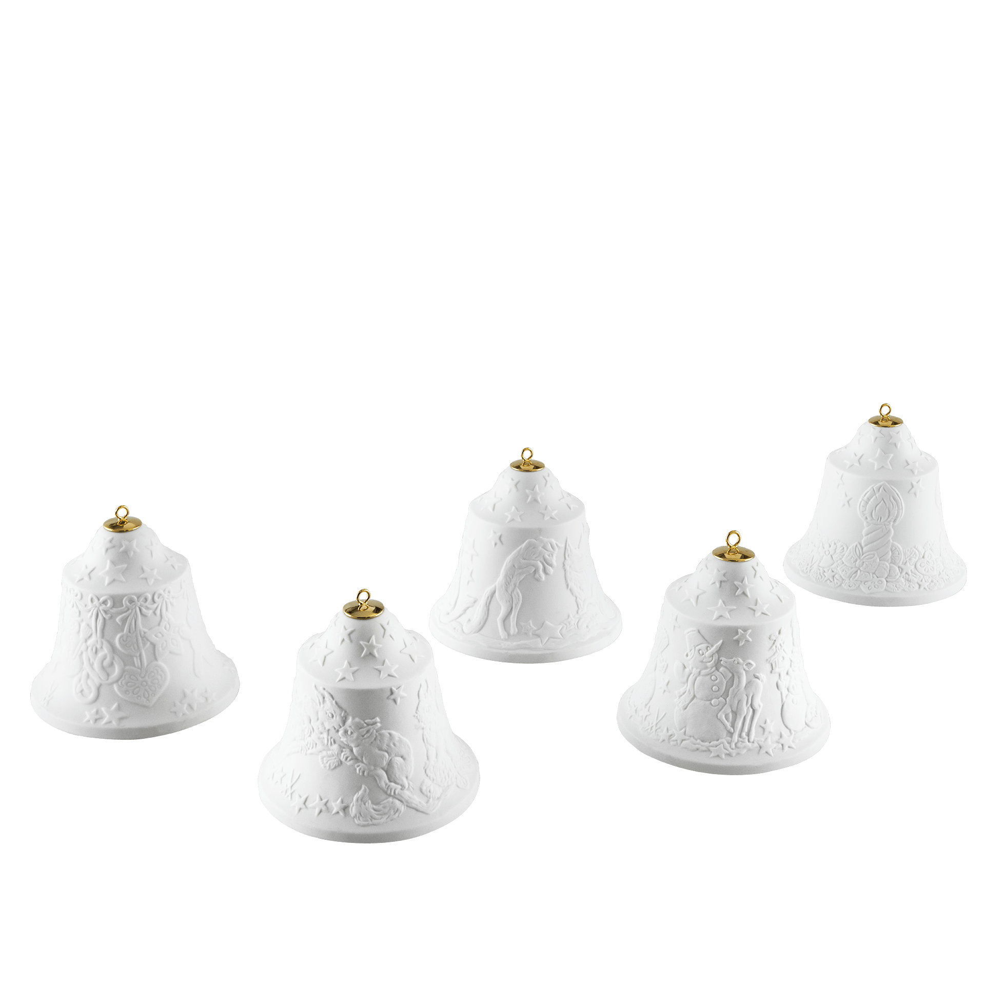 Set 5 Glocken, Relief, Weiß, Biskuit | Meissen Zweigschmuck Glocken Kollektion 001001 - C5560 - Meissen Weimar