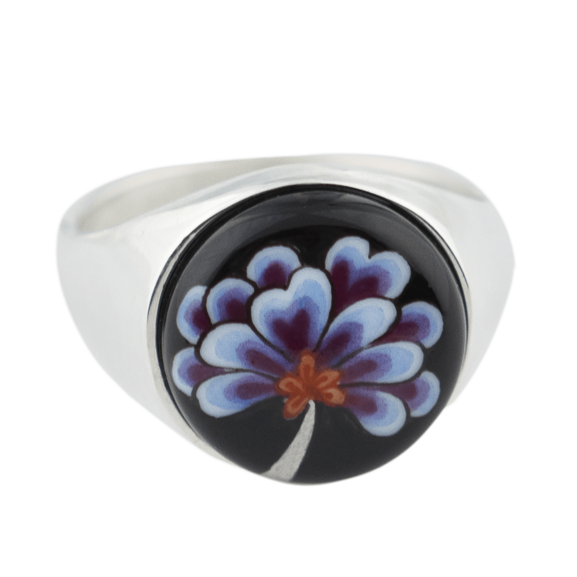Siegelring rund, Indische Blüte blau, Ø 2 cm | Meissen Schmuck Individuell mpj10bi93600 - Meissen Weimar