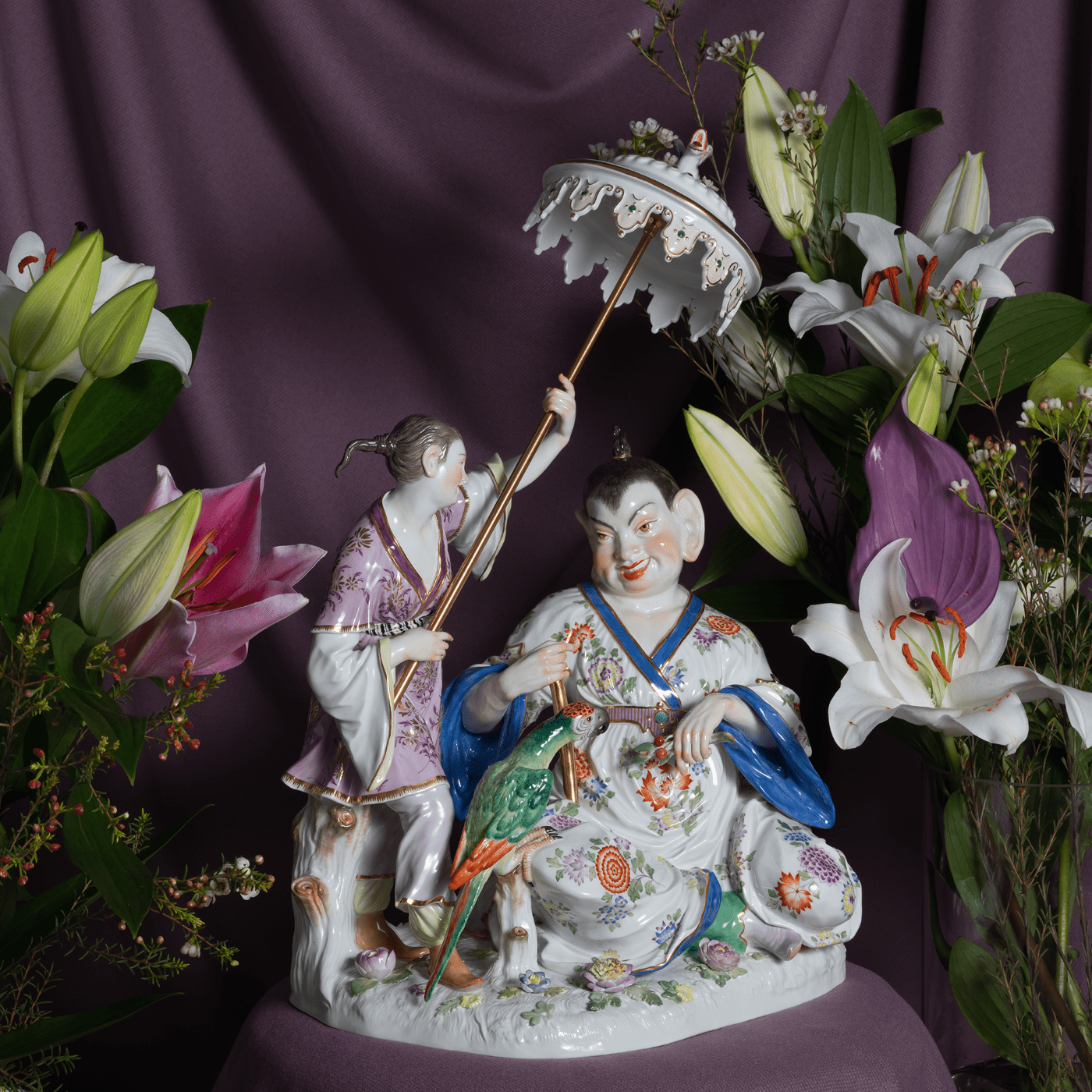 Skulptur Pagodengruppe mit Schirm, H 42 cm, limitiert | Meissen Limitierte Meisterwerke 900384 - 67m01 - Meissen Weimar
