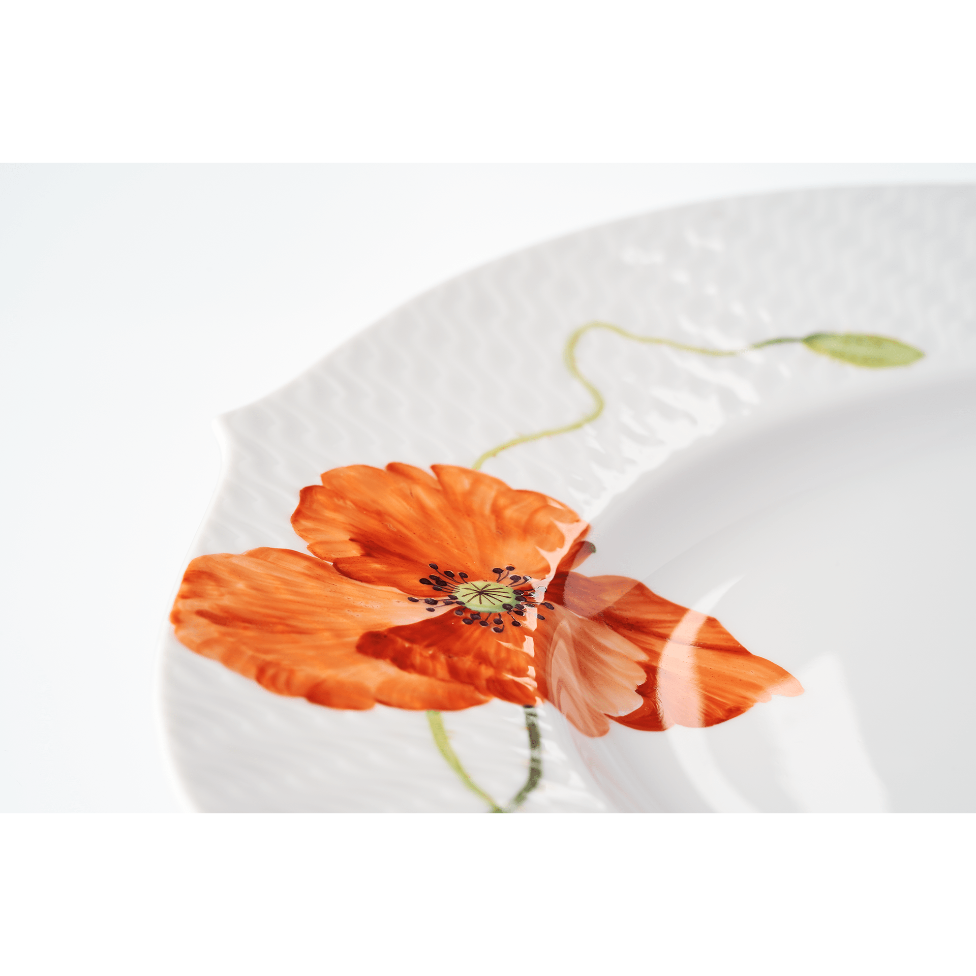 Speiseteller, Blumenmalerei 'Wilder Mohn', rot, weißer Rand, Ø 28,5 cm | Meissen Wellenspiel Relief 615201 - 29479 - Meissen Weimar