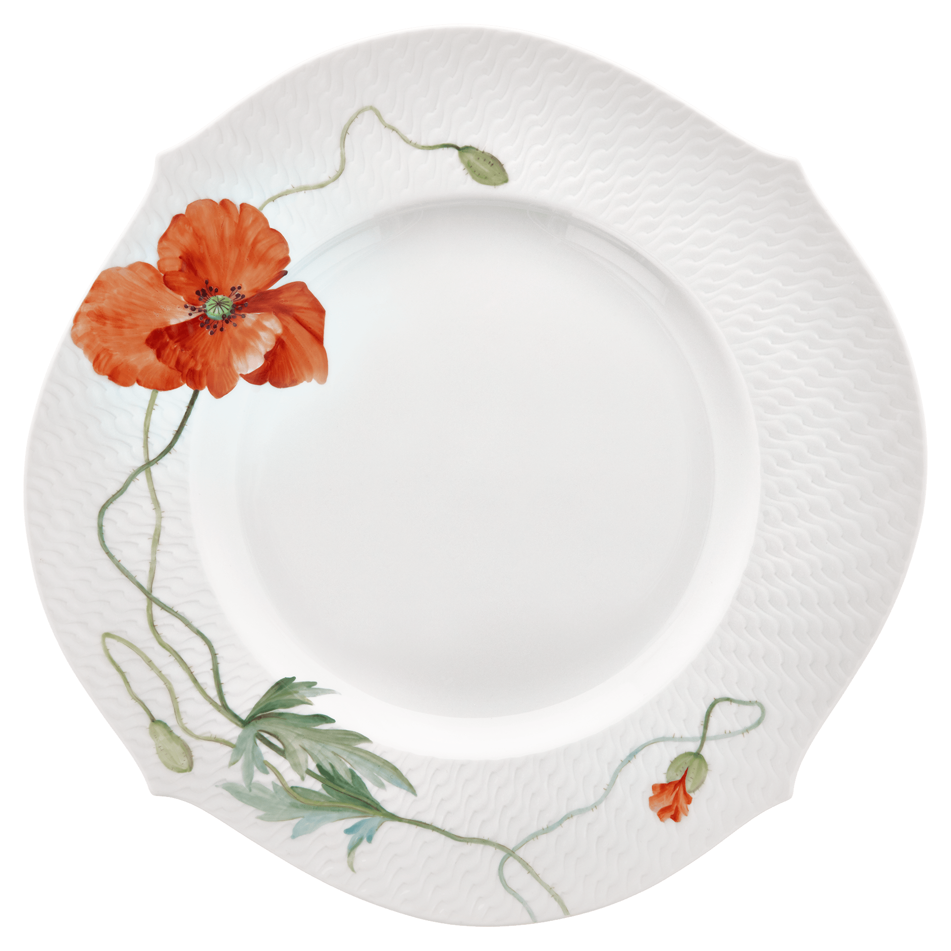 Speiseteller, Blumenmalerei 'Wilder Mohn', rot, weißer Rand, Ø 28,5 cm | Meissen Wellenspiel Relief 615201 - 29479 - Meissen Weimar