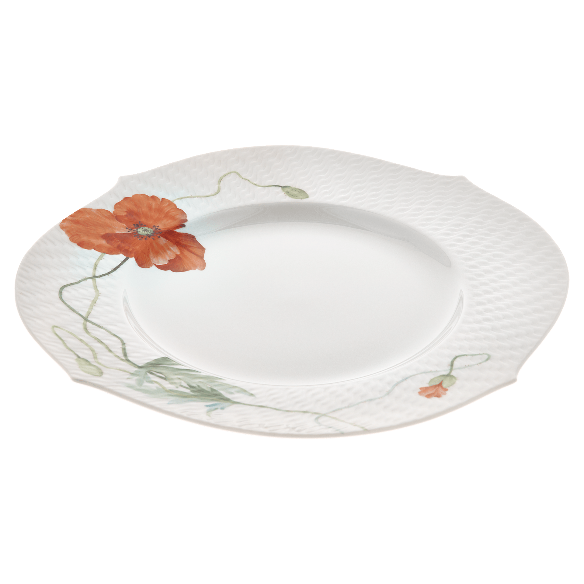 Speiseteller, Blumenmalerei 'Wilder Mohn', rot, weißer Rand, Ø 28,5 cm | Meissen Wellenspiel Relief 615201 - 29479 - Meissen Weimar