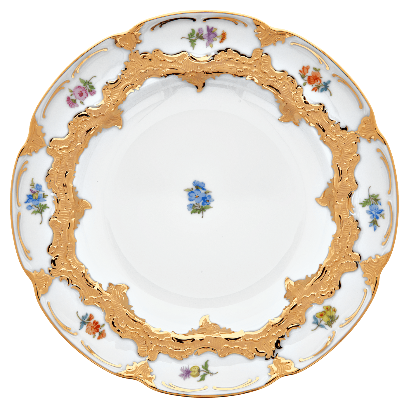 Speiseteller Goldbronze gestreute Blümchen Ø 22 cm | Meissen B - Form 010179 - 15473 - Meissen Weimar