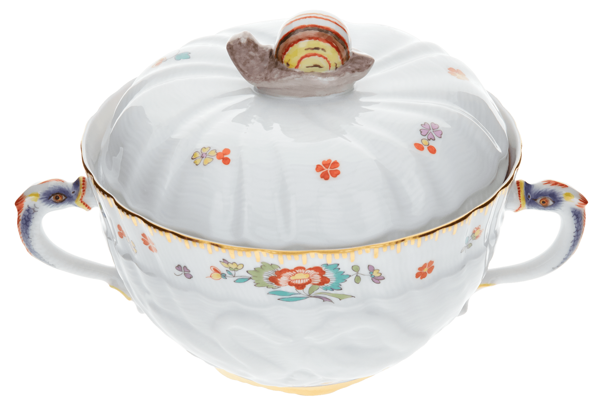 Suppentasse mit Deckel, Indische Blumenzweige, gestreute Blümchen, Goldkante, Goldrand, 0,2 l | Meissen Schwanendessin 397152 - 05081 - Meissen Weimar