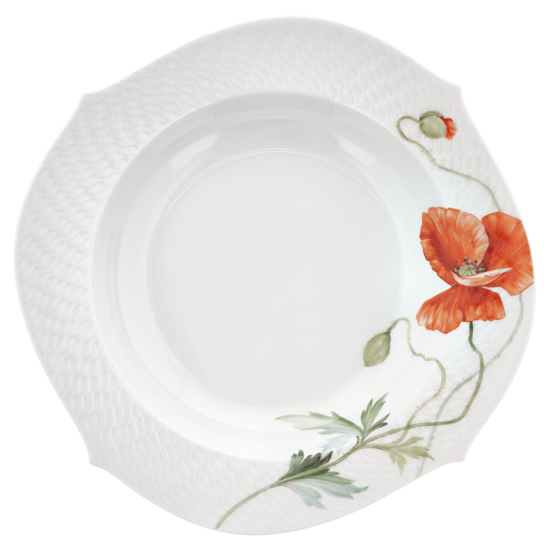 Suppenteller, Blumenmalerei "Wilder Mohn", rot, weißer Rand, Ø 23,5 cm | Meissen Wellenspiel Relief 615201 - 29488 - Meissen Weimar