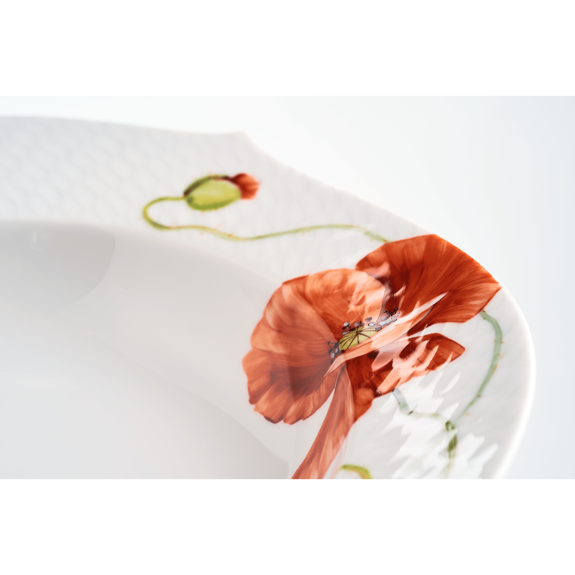 Suppenteller, Blumenmalerei "Wilder Mohn", rot, weißer Rand, Ø 23,5 cm | Meissen Wellenspiel Relief 615201 - 29488 - Meissen Weimar