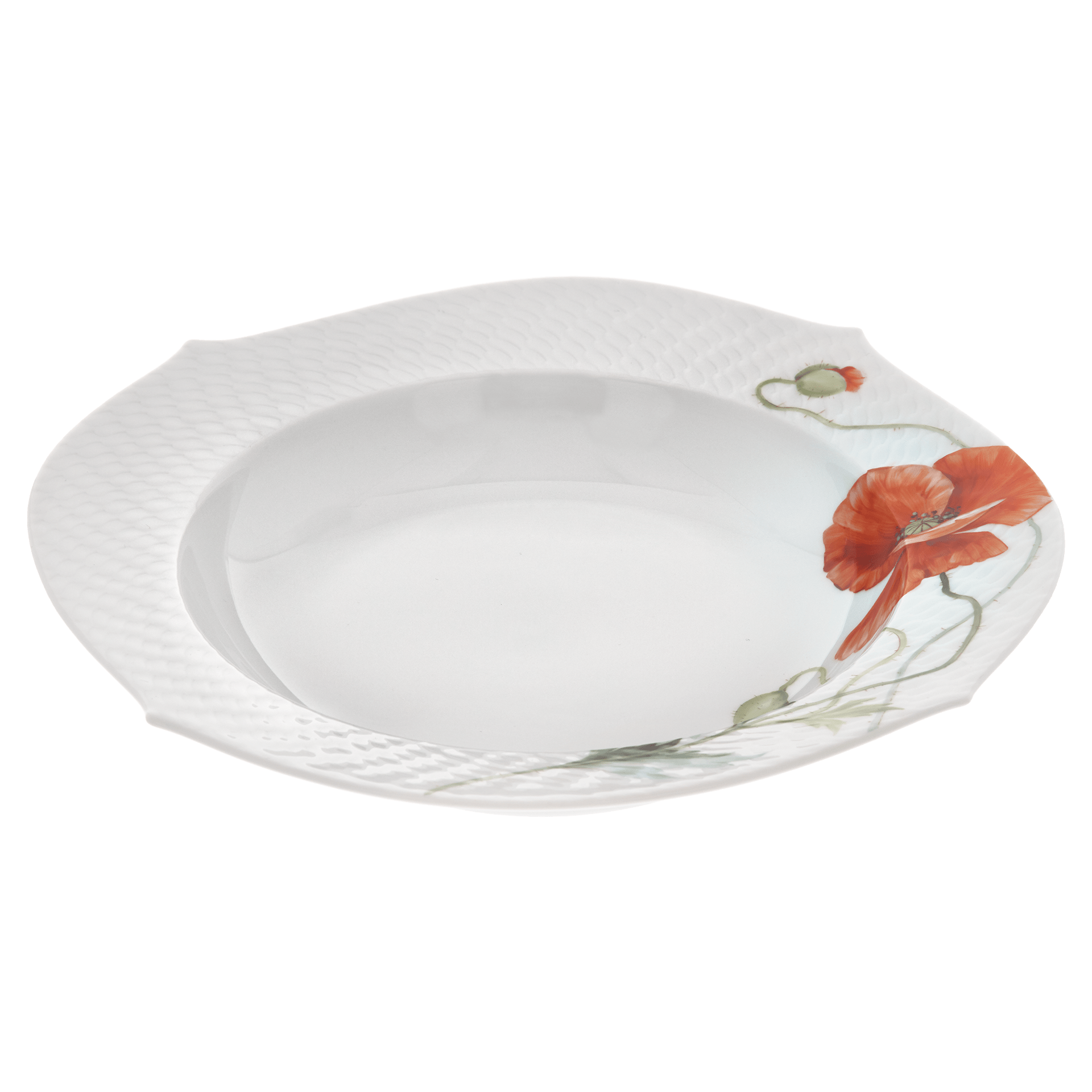 Suppenteller, Blumenmalerei "Wilder Mohn", rot, weißer Rand, Ø 23,5 cm | Meissen Wellenspiel Relief 615201 - 29488 - Meissen Weimar