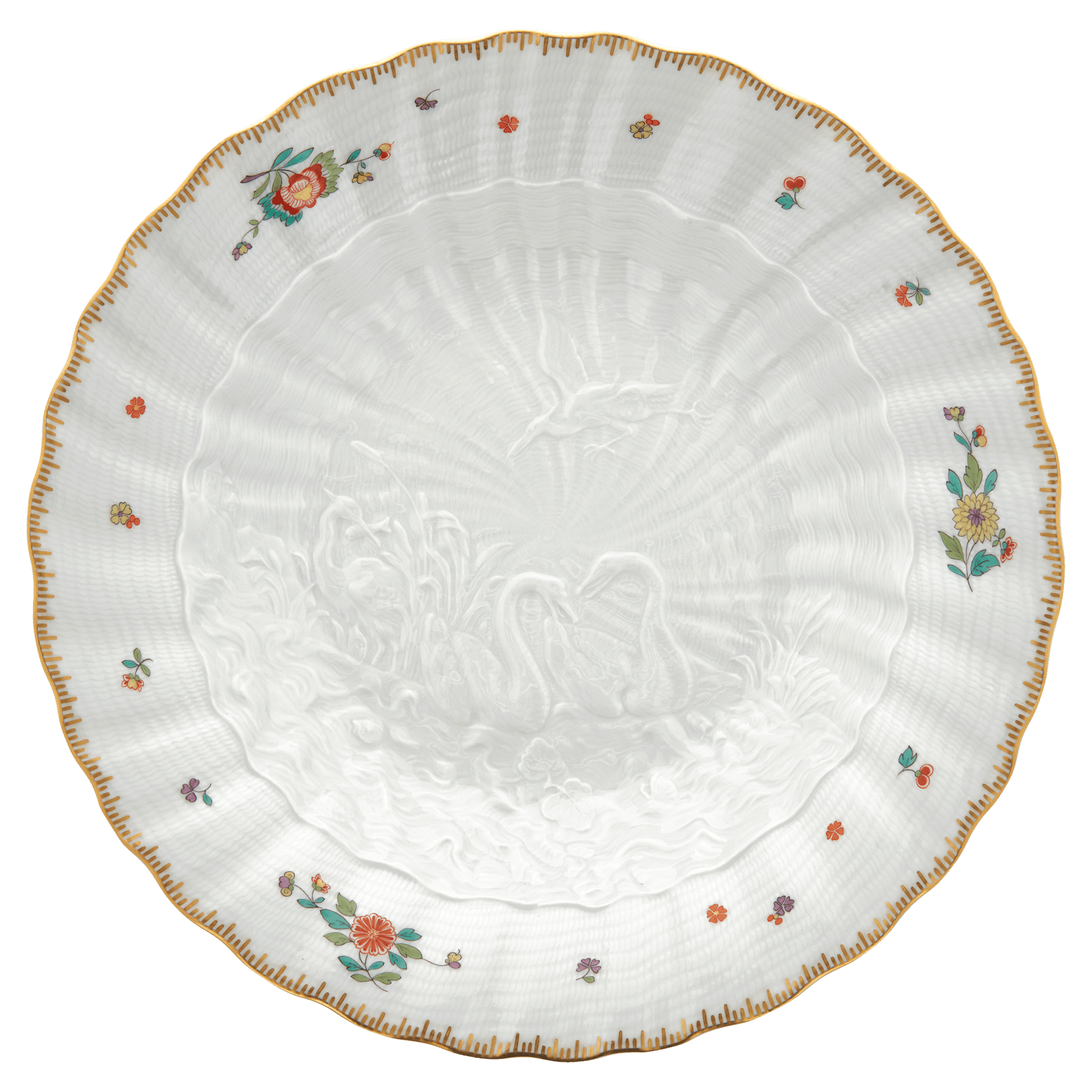 Suppenteller, Indische Blumenzweige, gestreute Blümchen, Goldkante, Goldrand, ø 25 cm | Meissen Schwanendessin 397152 - 05488 - Meissen Weimar