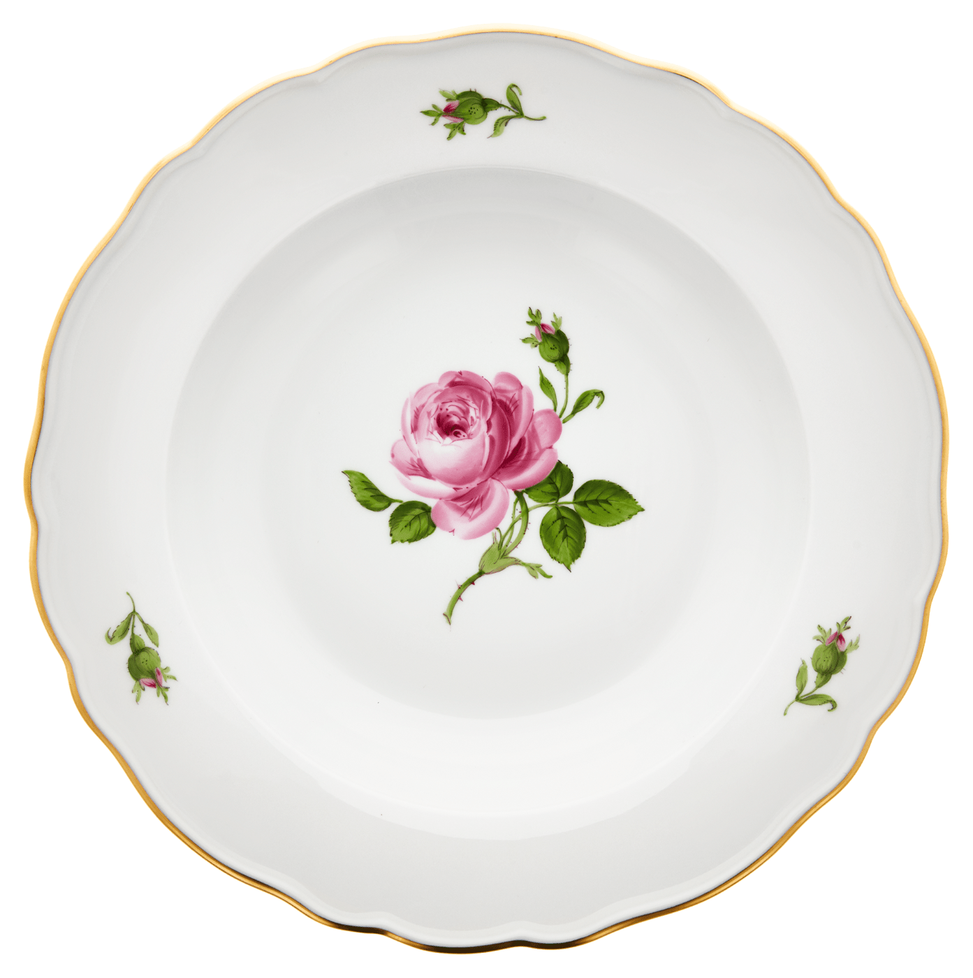 Suppenteller, Rose mitte, bunt, Goldrand, Ø 22 cm | Meissen Neuer Ausschnitt 020110 - 00488 - Meissen Weimar