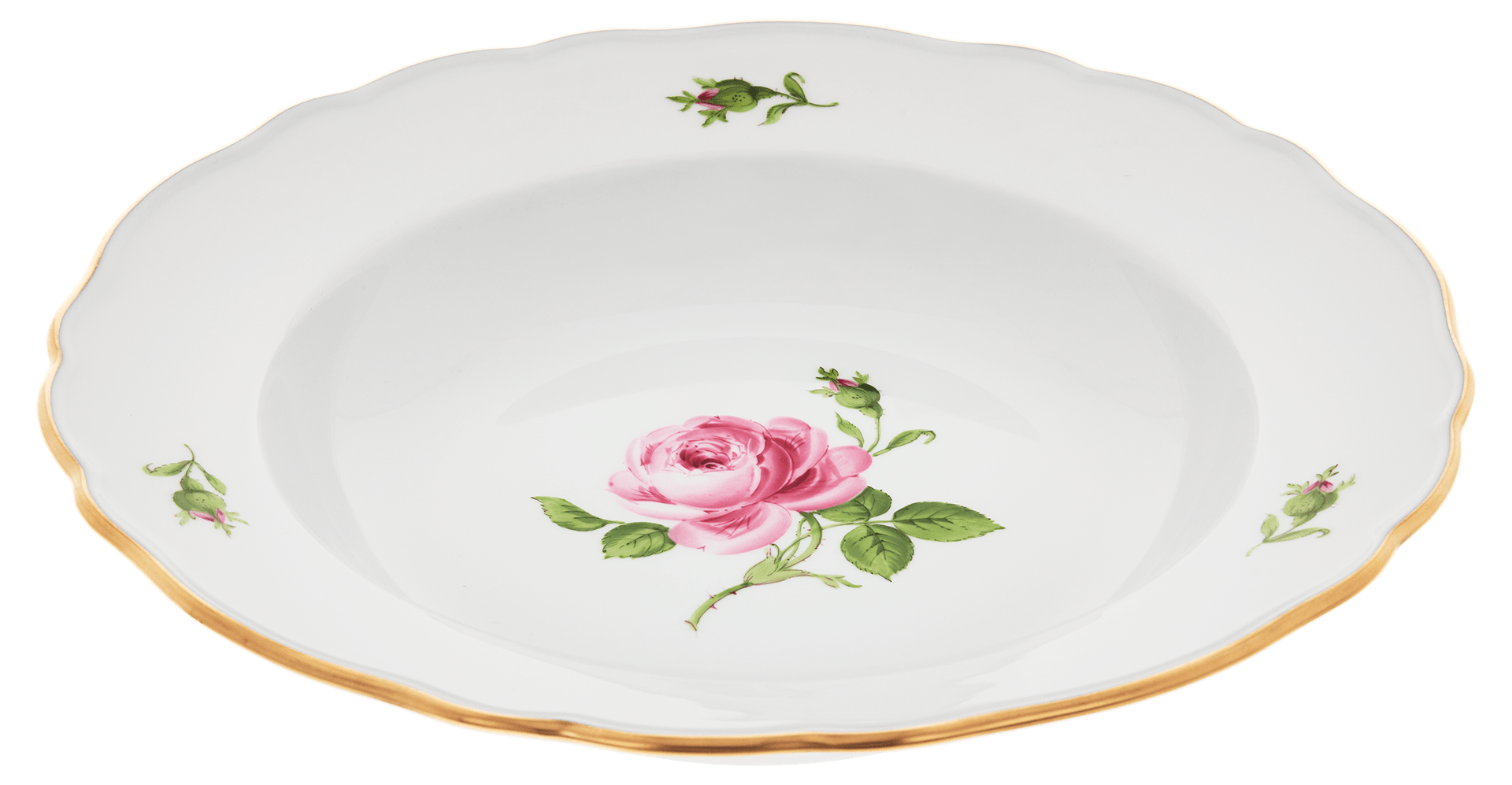 Suppenteller, Rose mitte, bunt, Goldrand, Ø 22 cm | Meissen Neuer Ausschnitt 020110 - 00488 - Meissen Weimar