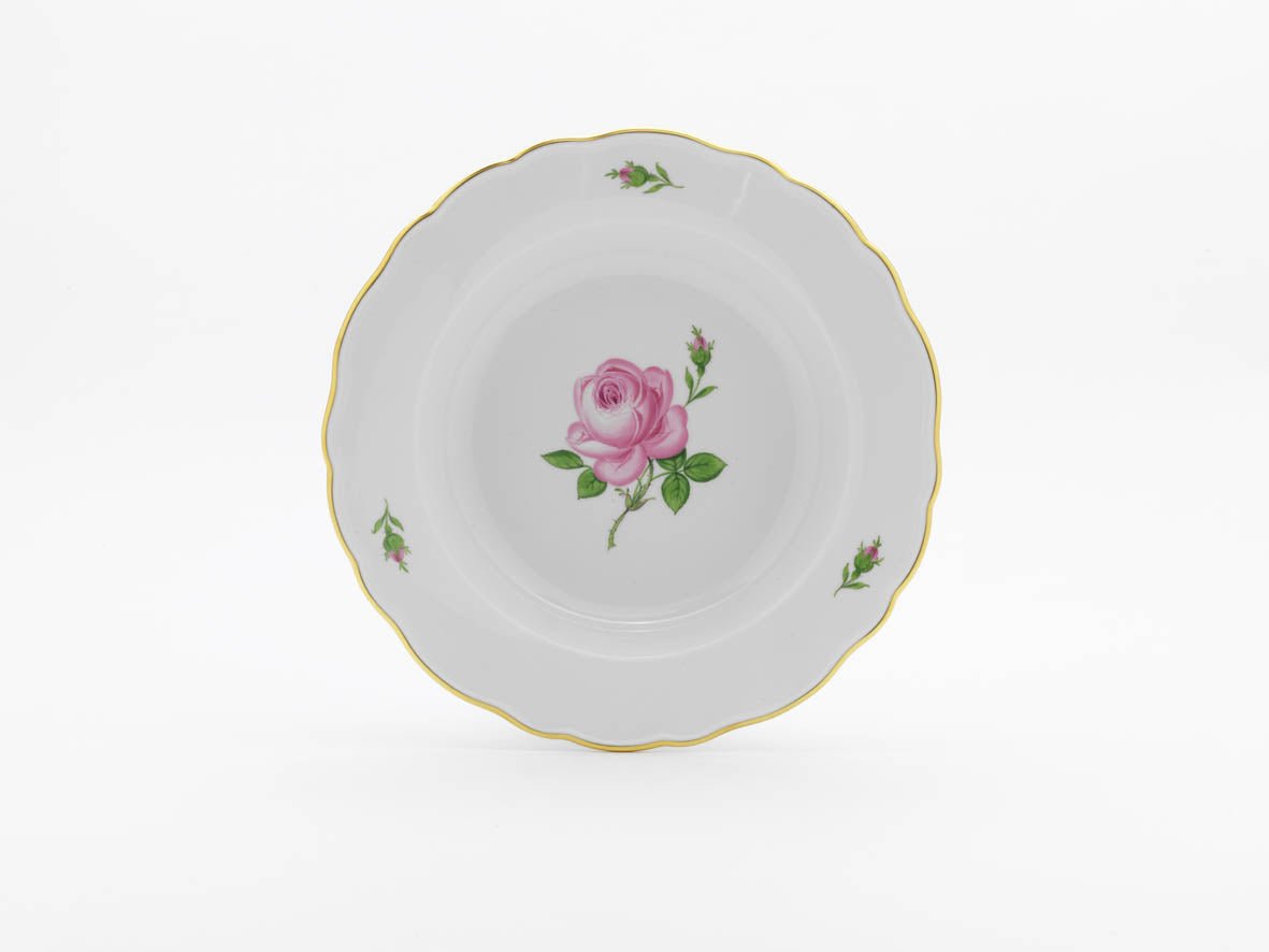 Suppenteller, Rose mitte, bunt, Goldrand, Ø 24 cm | Meissen Neuer Ausschnitt 020110 - 00489 - Meissen Weimar