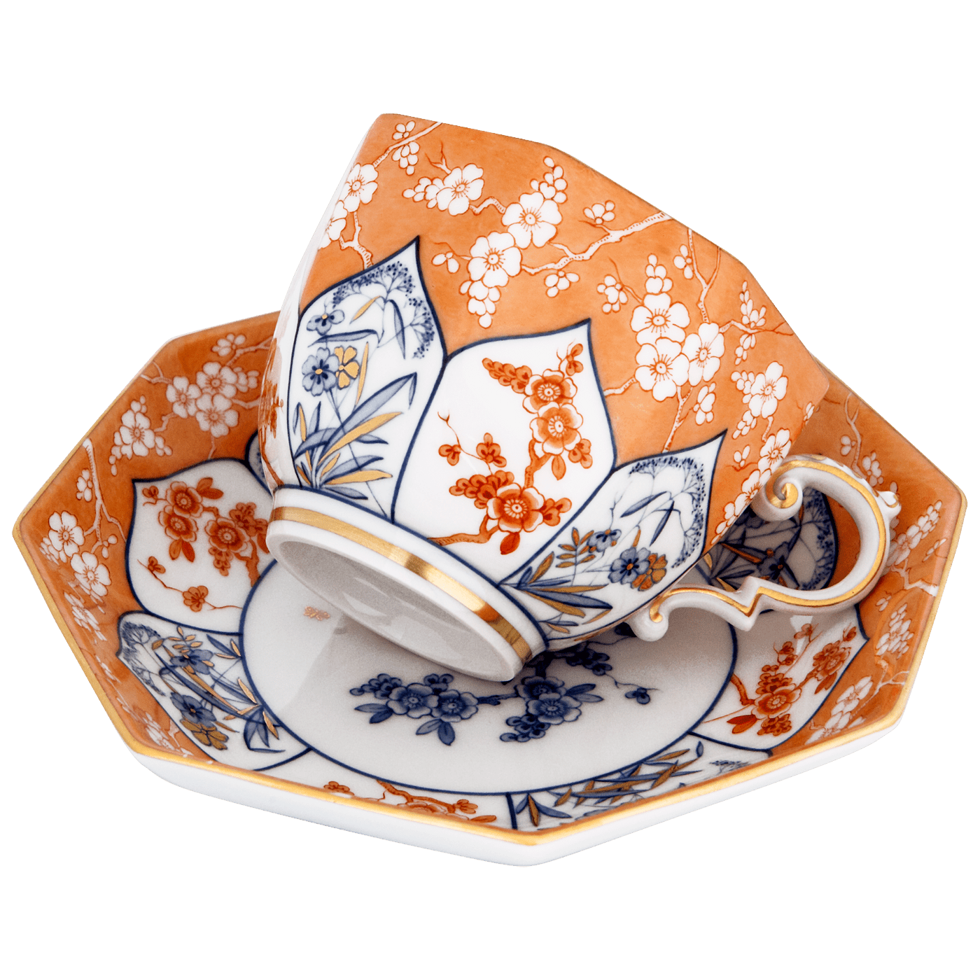 Tasse und Untertasse Japanische Blumenzweige und Gräser Rot, H 6,8 cm, V 0,15 l | Meissen Limitierte Meisterwerke 408174 - 55836 - Meissen Weimar
