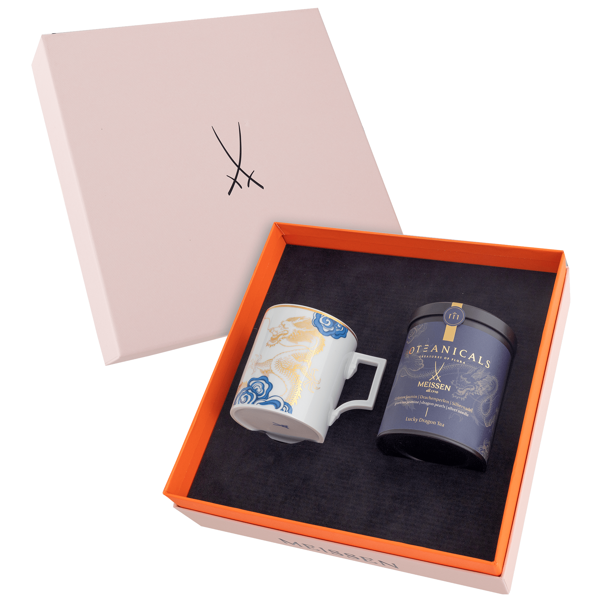 Tee - Set Glücksdrachen, 2 - tlg., BOTEANICALS Glücksdrachen - Tee 100g, 1 Henkelbecher, Mug Glücksdrachen | Meissen - Set Kollektion Genußwelten 79A943 - 55M93 - Meissen Weimar
