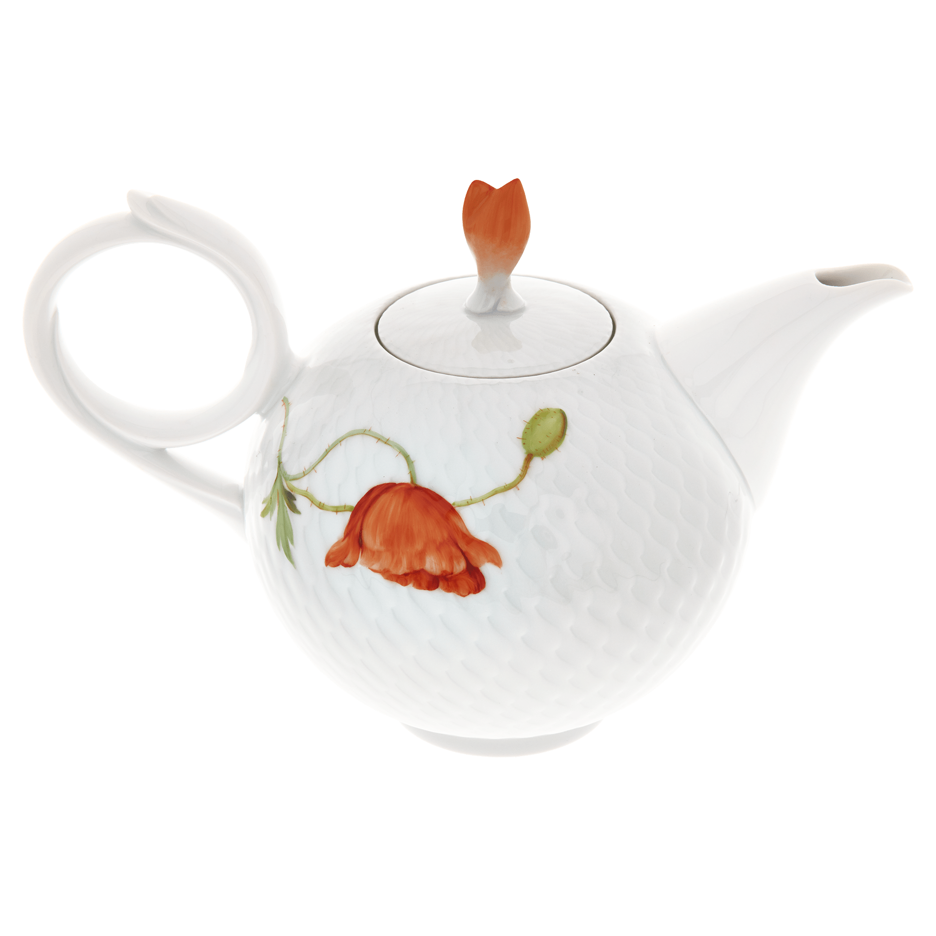 Teekanne, Blumenmalerei "Wilder Mohn", rot, weißer Rand, V 1,05 l | Meissen Wellenspiel Relief 615201 - 29727 - Meissen Weimar